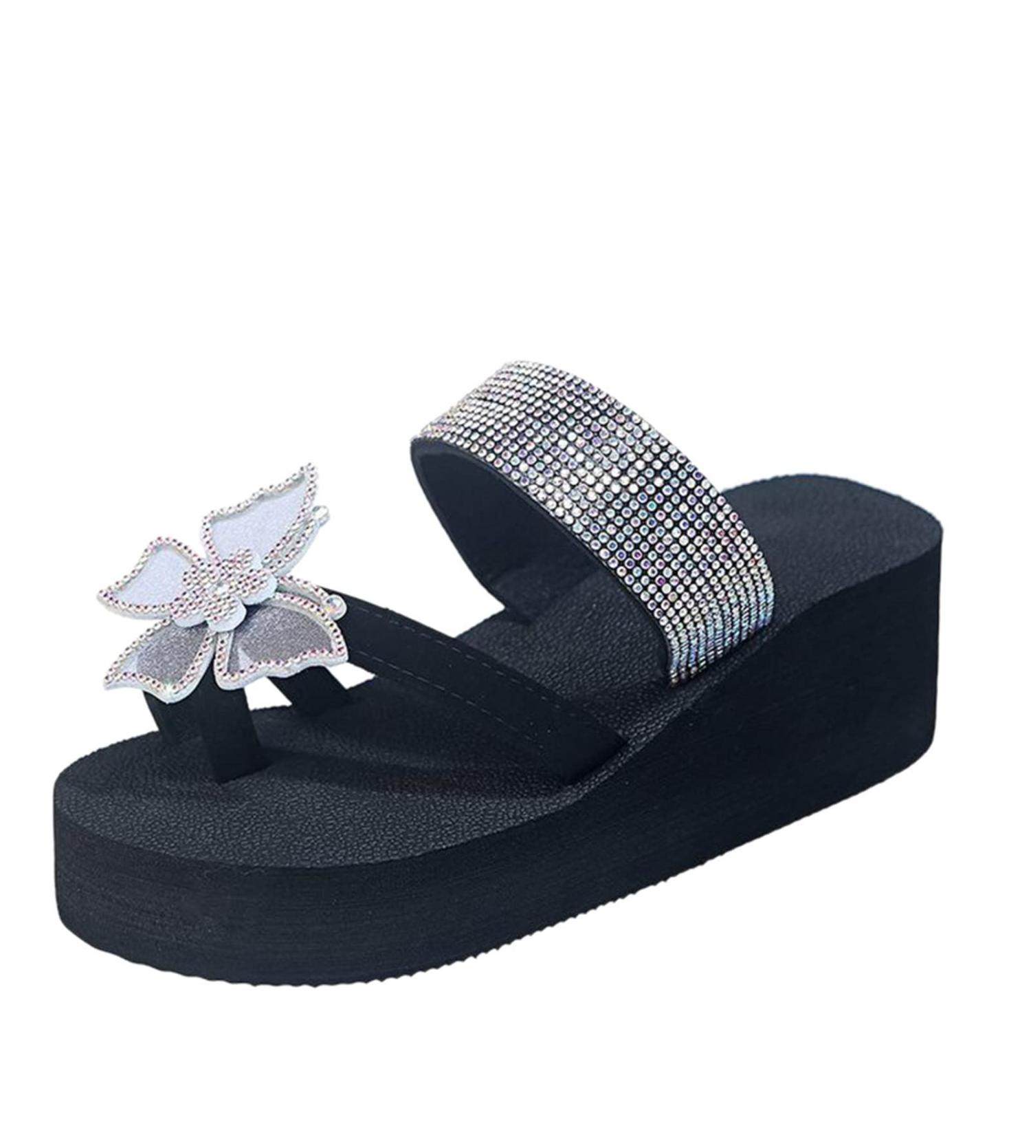 Buy XTZYGLFD Women's Orthopedic Sandals - Casual Slope Heel Bohemian Silver Flip Flops - Comfortable Beach Footwear Size 5 UK - Buy Online on GoSupps.com