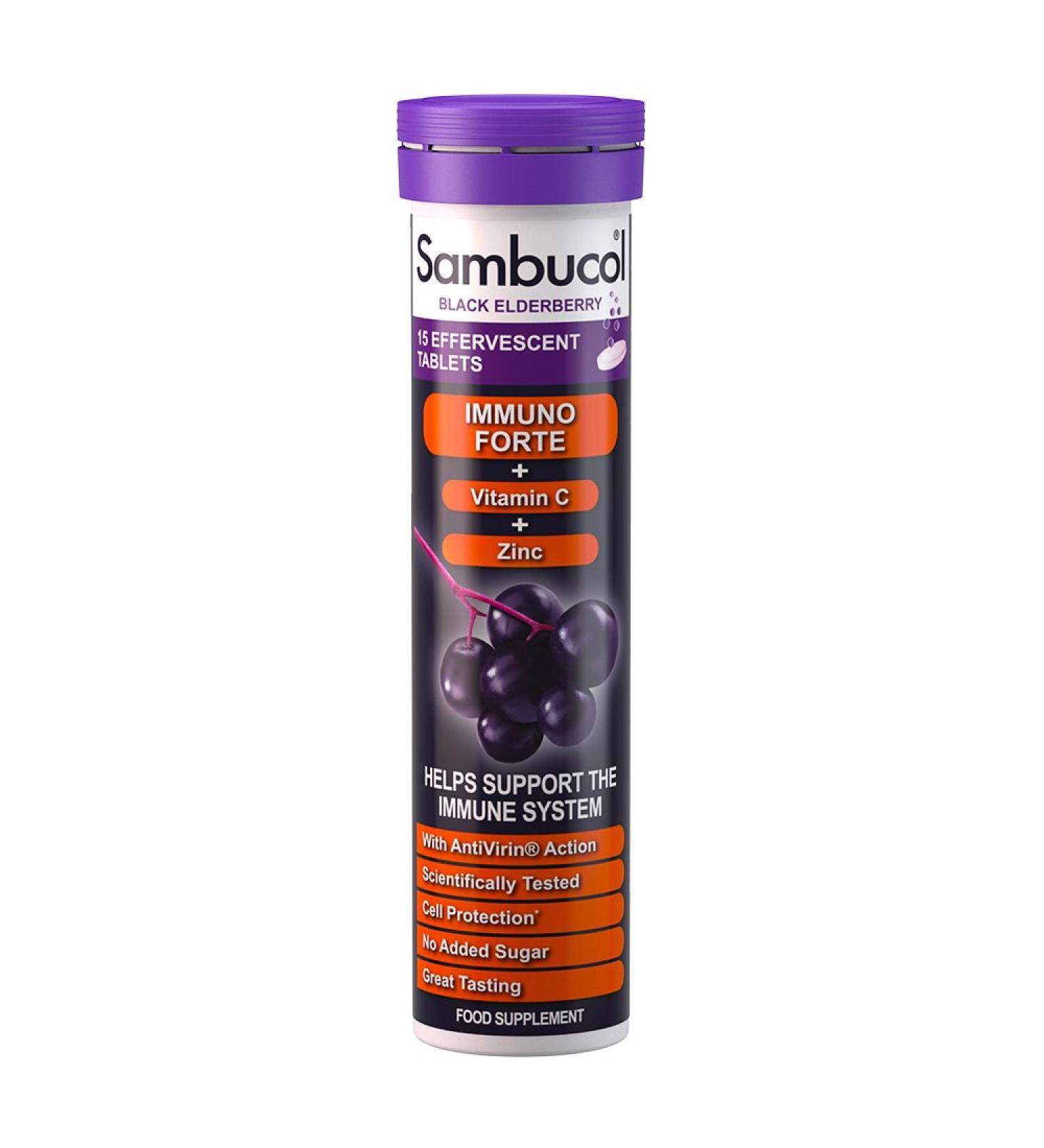 Sambucol Black Elderberry Effervescent Tablets 15 Count - 30g - Immune Support - Pack of 1 - Buy Online on GoSupps.com