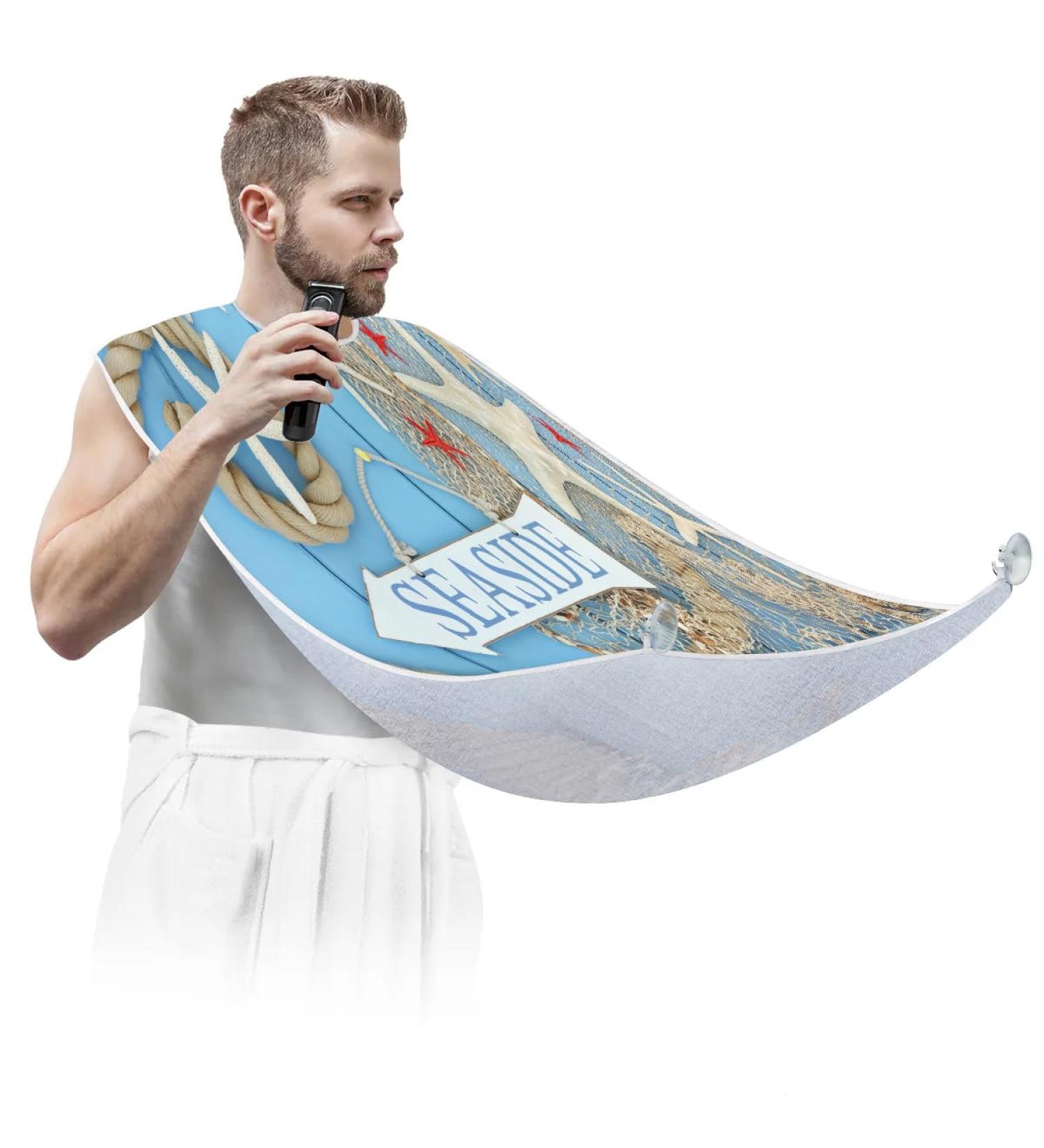 Starfish Fishing Nets Beard Bib - Non-Stick Waterproof Grooming Cape with Suction Cups | Perfect Gift for Men - Buy Online on GoSupps.com