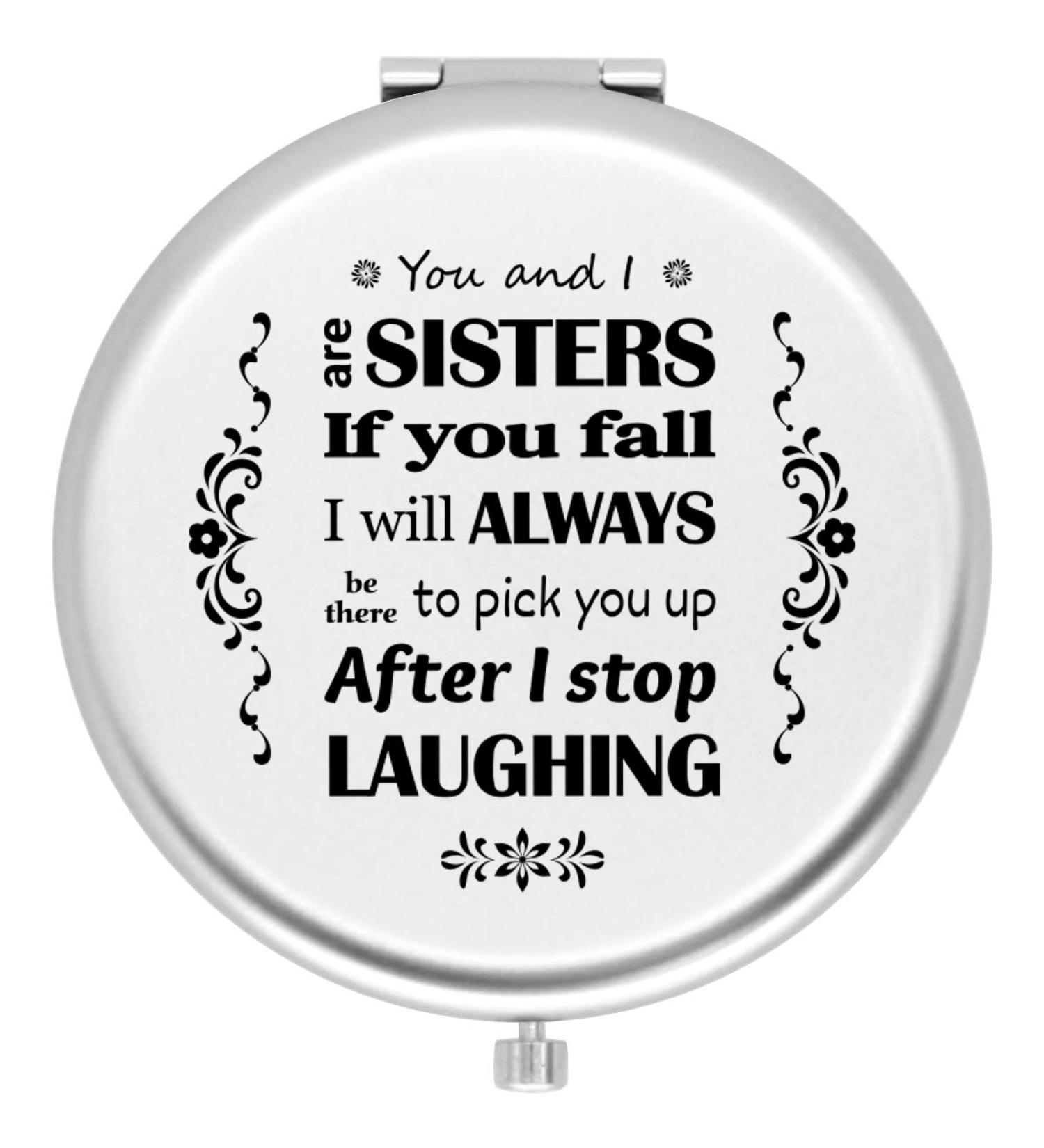 Muminglong Frosted Compact Makeup Mirror - Sister's Birthday & Christmas Gift Ideas - Sister-Sister Laughing (Silver) - Buy Online on GoSupps.com