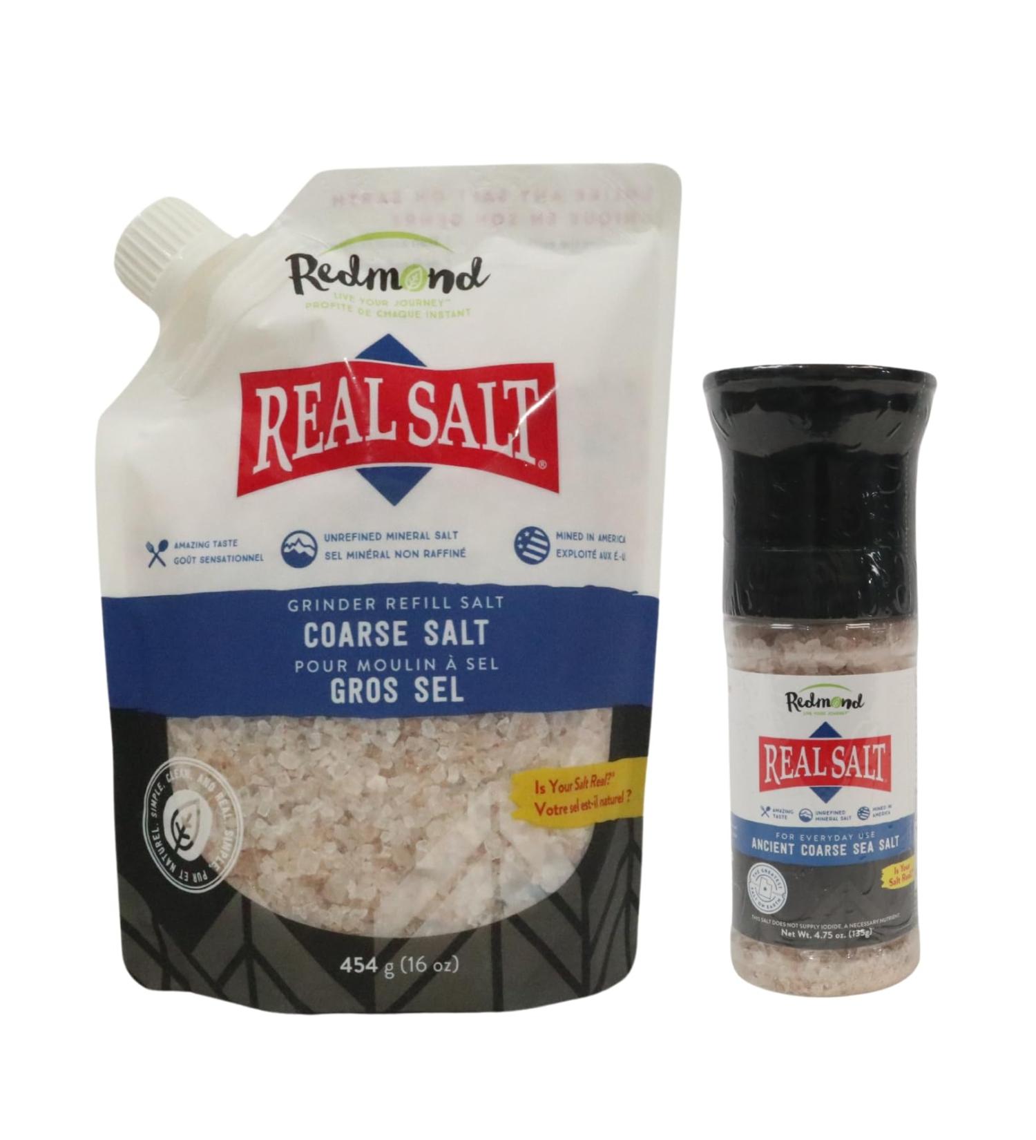 Redmond Real Salt - 4.5 OZ Unrefined Salt Grinder and 16 OZ Coarse Salt for Grinder Refill - Unrefined and Non Iodized Mineral Coarse Sea Salt. Experience the Best Tasting All Natural Salt. - Buy Online on GoSupps.com