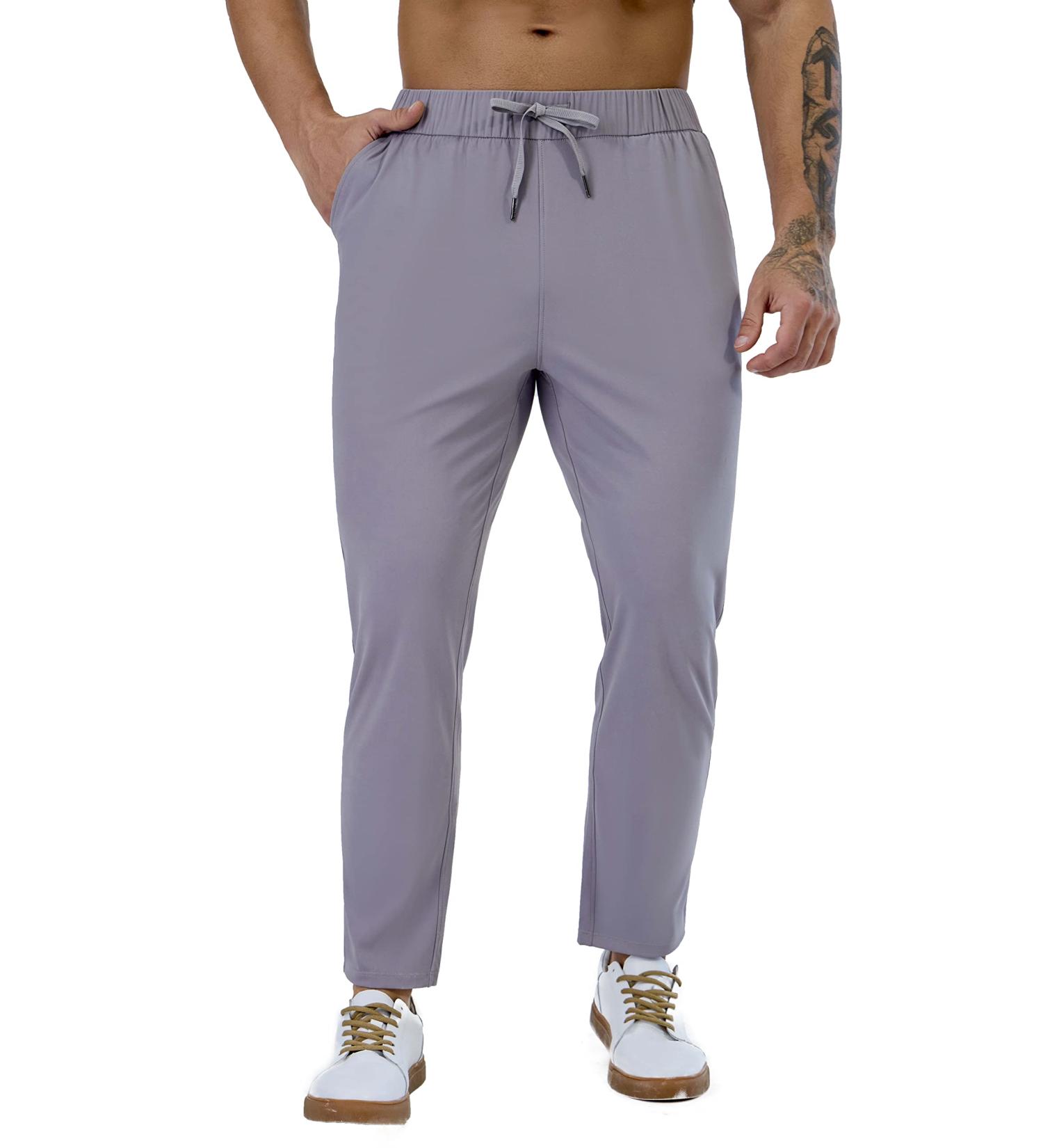 AbleTree Men's 27 Inseam Stretch Travel Pants - Quick Dry Lightweight Sweatpants for Workout and Casual Joggers - Light Gray, Medium Short - Buy Online on GoSupps.com