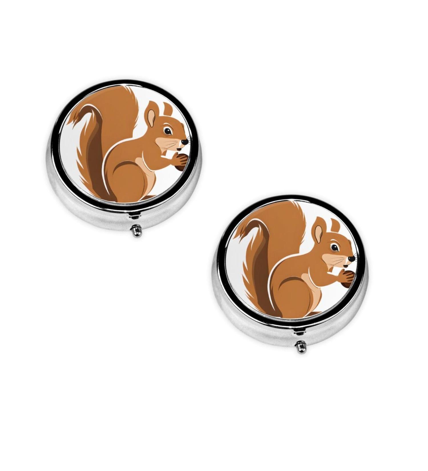 Cartoon Squirrel Round Pill Box - 3 Compartment Mini Decorative Travel Organizer for Medicine & Vitamins - Buy Online on GoSupps.com