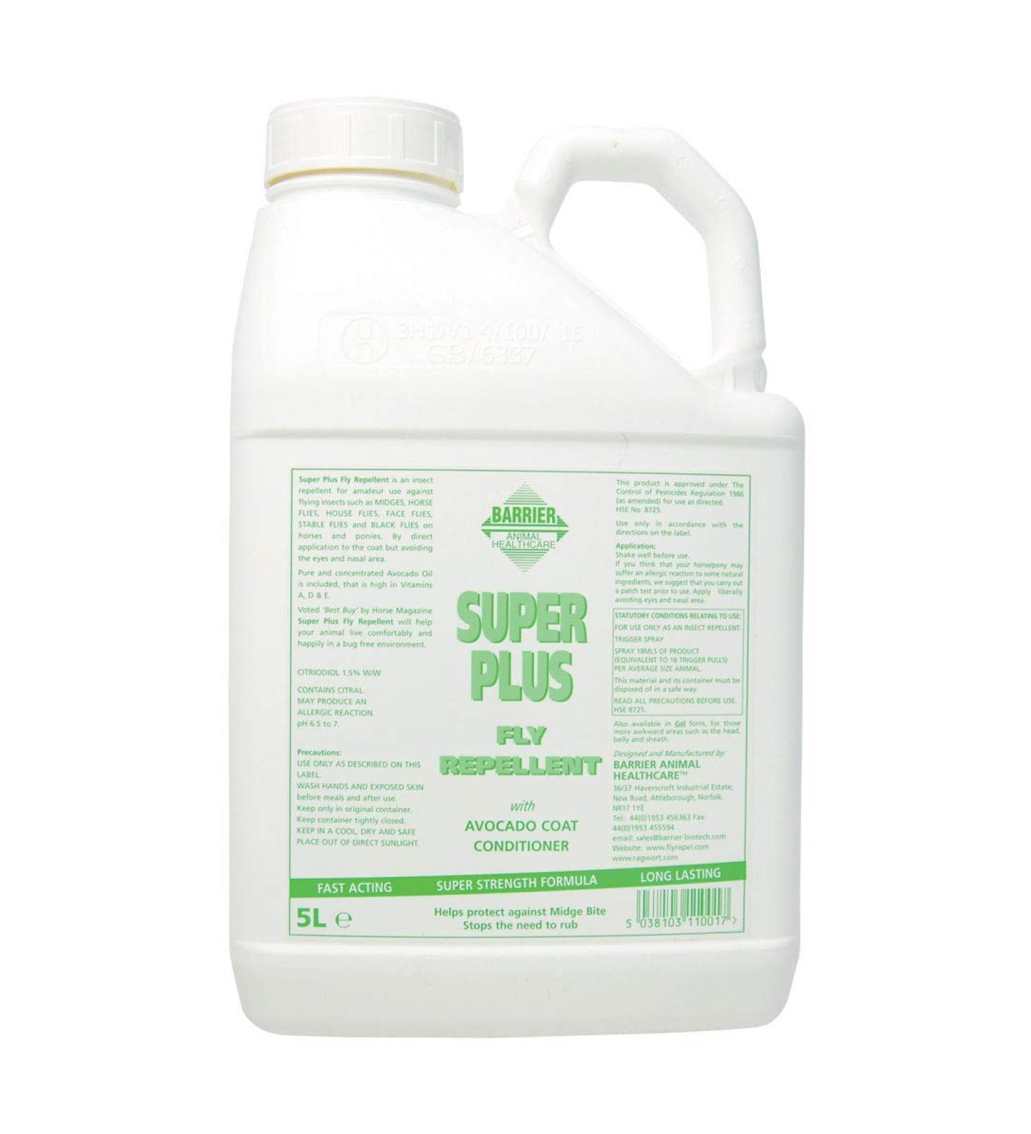 Barrier Animal Healthcare Super Plus Fly Repellent with Avocado Coat Conditioner for Horses 5 Litre