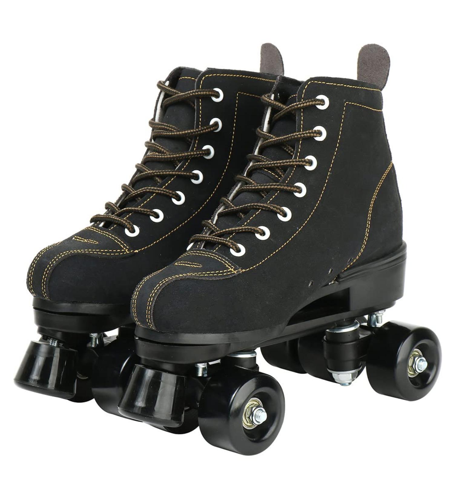 Women's High Top Suede Roller Skates | Light-Up Wheels | Double Row | Black 37 | Includes Shoe Bag - Buy Online on GoSupps.com