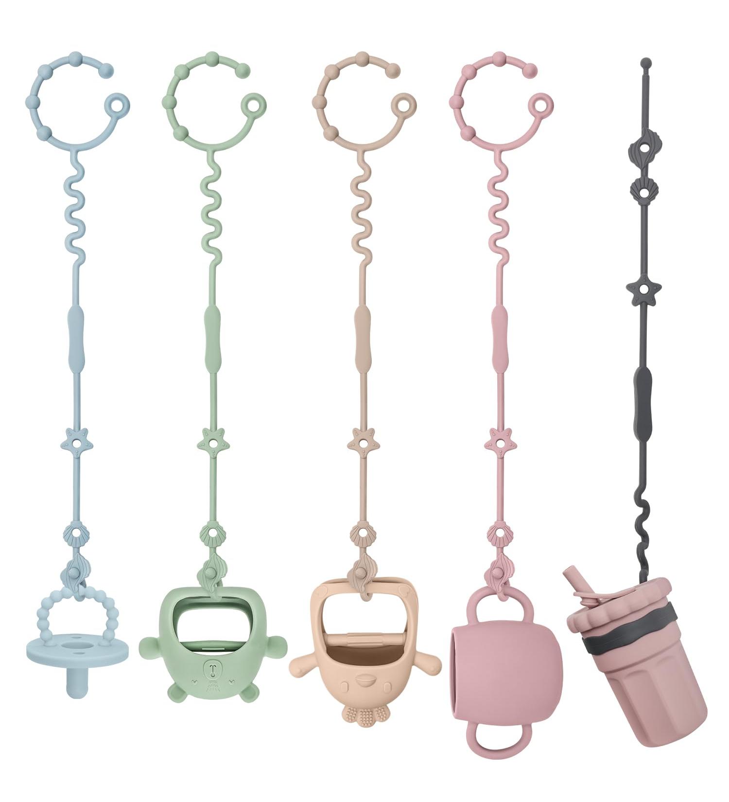 ClDy Baby Toy Pacifier Chain & Silicone Cup Catcher - BPA-Free Perfect for Strollers & High Chairs - 5 Piece Set - Buy Online on GoSupps.com