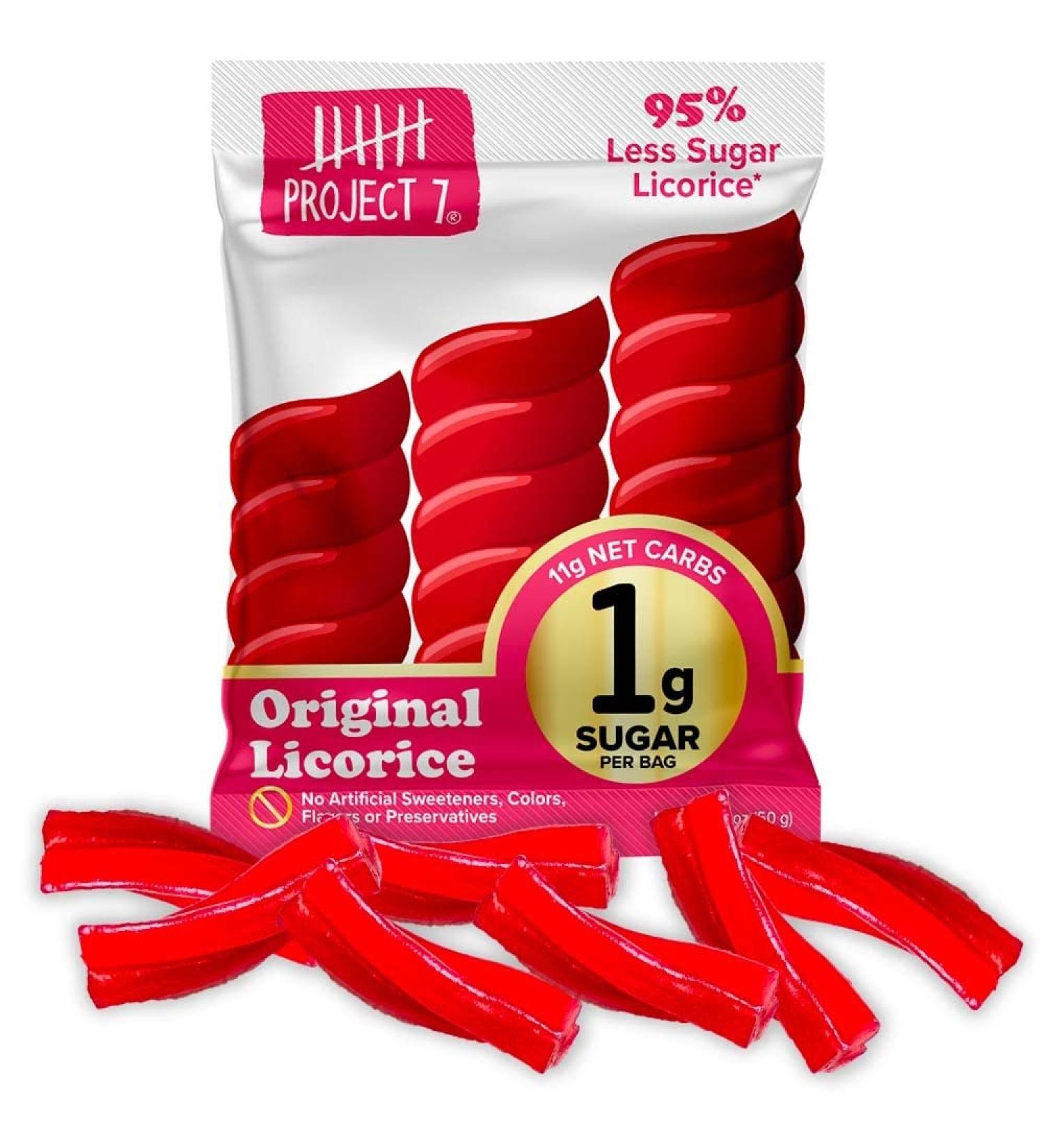 Project 7 Low Sugar Red Licorice Candy  Keto Friendly & Vegan Candy with 1g Sugar & 11g Net Carbs  Low Calorie Snacks for Kids and Adults  Vegan Gummy Candy with no Sugar Alcohols  (8 Pack) - Buy Online on GoSupps.com