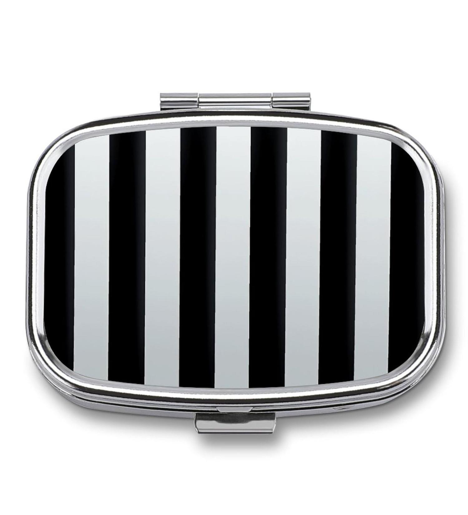 Portable Black and White Striped Pill Box | 2 Compartment Medicine Organizer for Pocket & Purse - Stylish & Decorative - Buy Online on GoSupps.com