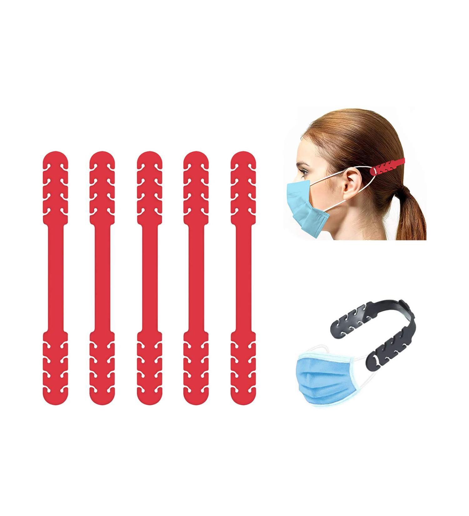 TBOC Adjustable Mask Extension - 5 Pack Red Silicone Ear Hooks for Comfort & Pain Relief - Adjustable Rubber Band Extender for Face Masks - Buy Online on GoSupps.com