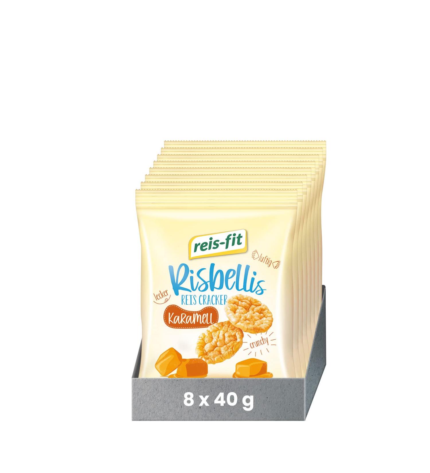 reis-fit Risbellis sweet rice crackers healthy rice snack with caramel flavour (8x40g)