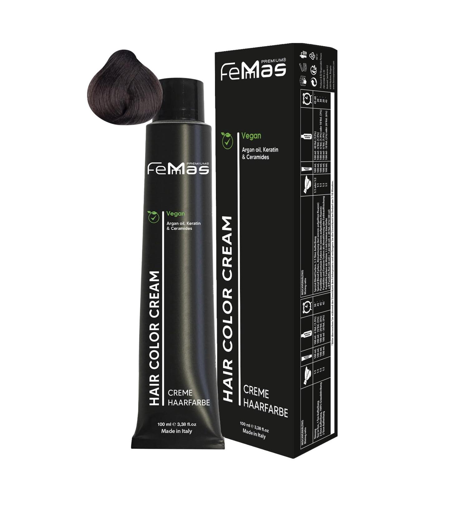  Femmas FemMas Ultra Intense Light Brown Hair Colour 5.00 I Cream with Argan Keratin and Ceramide Oil I As a permanent hair colour for vibrant long-lasting colour results - Buy Online on GoSupps.com