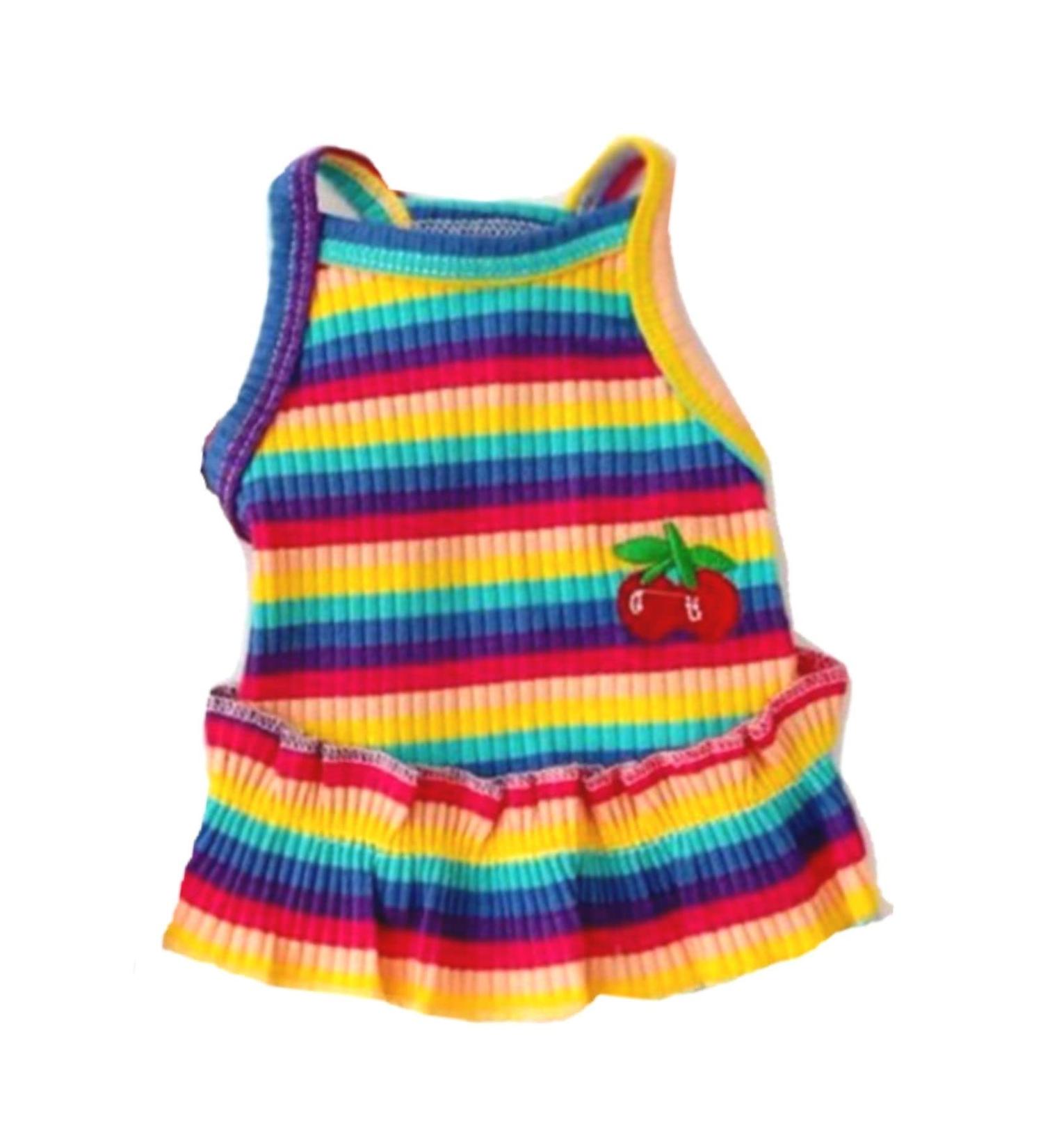 XINGNIAO Dogs Rainbow Stripe Summer Dress - Soft Cotton Doggy Outfits for Small to XXL Breeds - Lightweight & Breathable Litter Dress - Buy Online on GoSupps.com