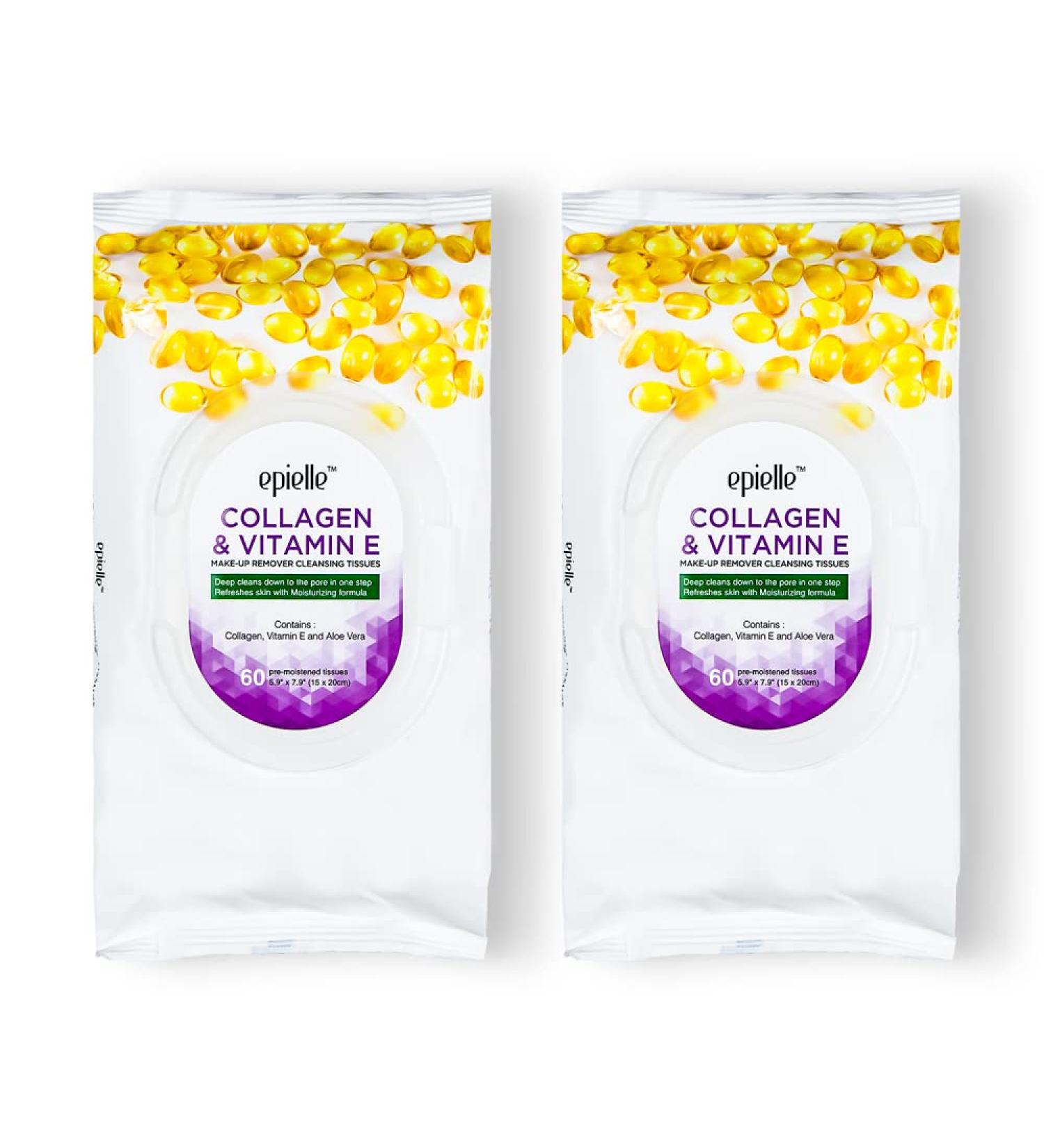 Epielle Collagen Makeup Remover Wipes - 2 Pack, 60 Count, Mothers Day Gift - Buy Online on GoSupps.com