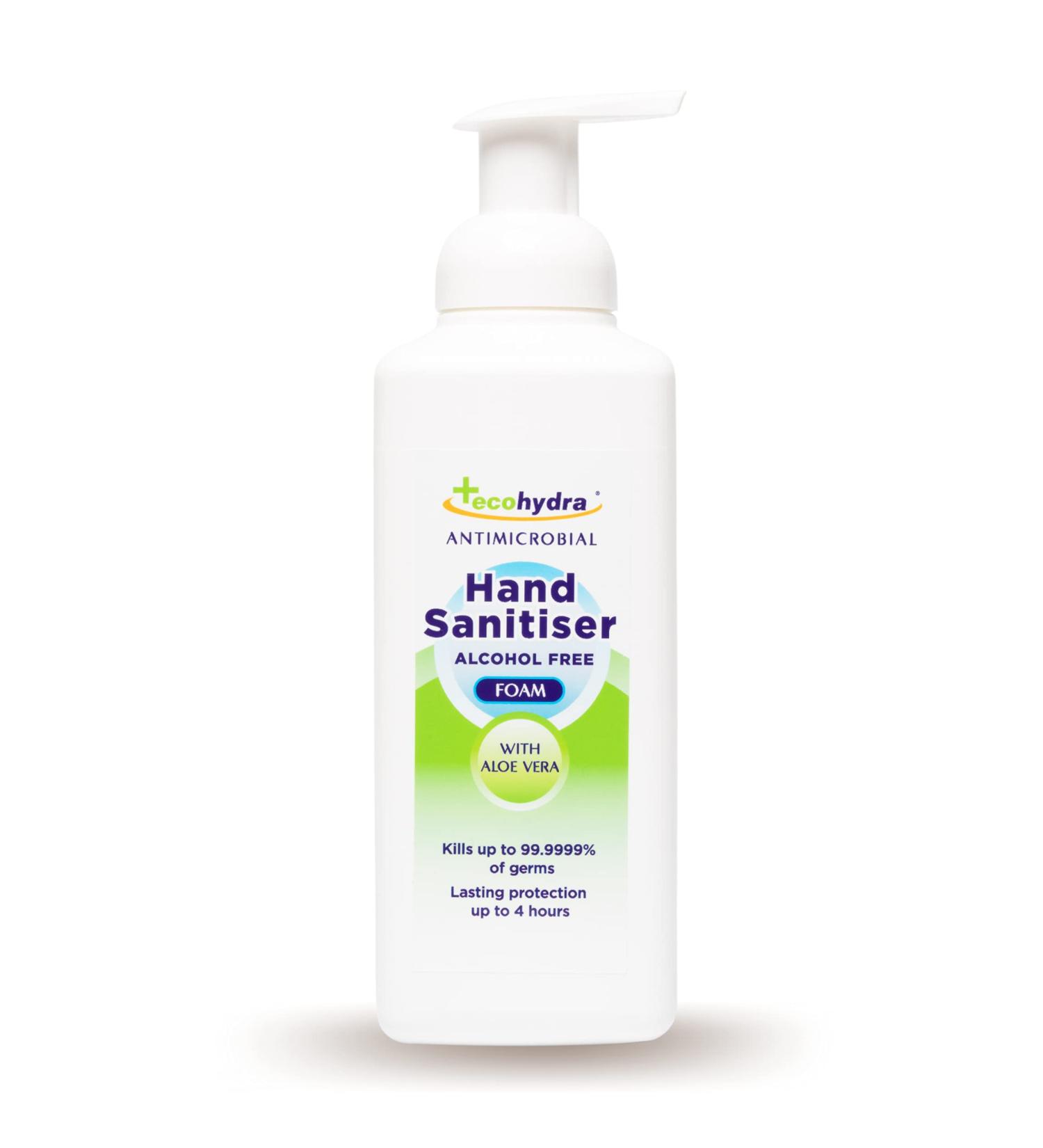 EcoHydra 500ml Alcohol-Free Foam Hand Sanitiser with Pump | NHS Approved Hospital Grade | Kills 99.9999% of Bacteria and Viruses | Safe for Children | Unscented | 1 Count - Buy Online on GoSupps.com