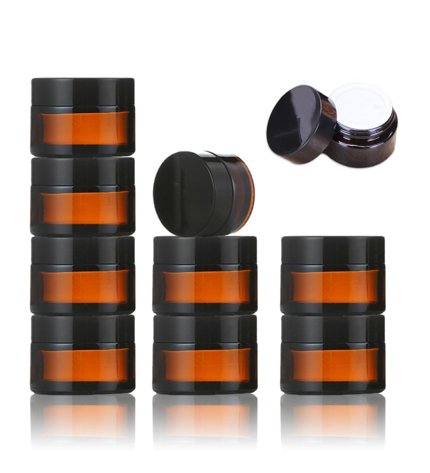 Jinsion 10 Pack Amber Cream Containers - 20ml Glass Ointment Jars with Lids for Cosmetics Lotions Powders & Mini Candles - Ideal for Travel & DIY Projects - Buy Online on GoSupps.com