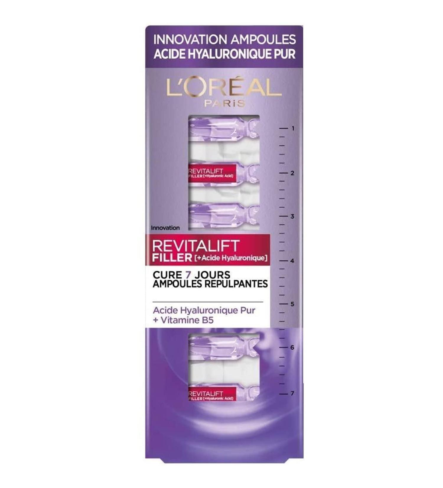 L Or al Paris - Revitalift Filler - 7 Anti-Wrinkle Plumping Ampoules with Pure Hyaluronic Acid - 7-Day Anti-Aging Treatment - Intense Hydration - For All Skin Types - 7 x 1 ml - Buy Online on GoSupps.com