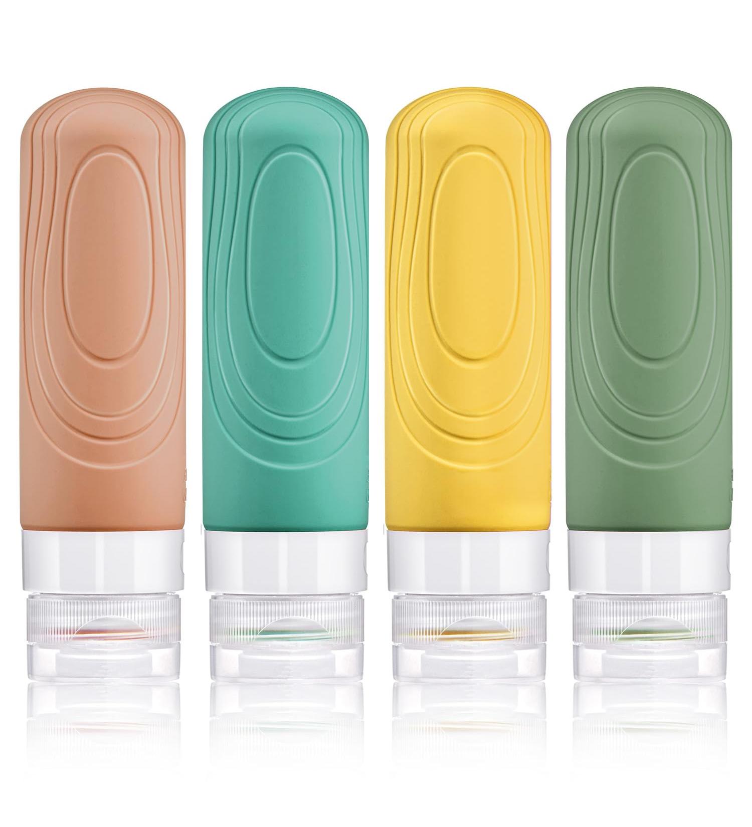 Brovamo Silicone Travel Bottles Set - 4 Leak-Proof 90ml Containers for Shampoo & Toiletries - Portable Travel Organizer - Warm Series Macaron Colors - Buy Online on GoSupps.com