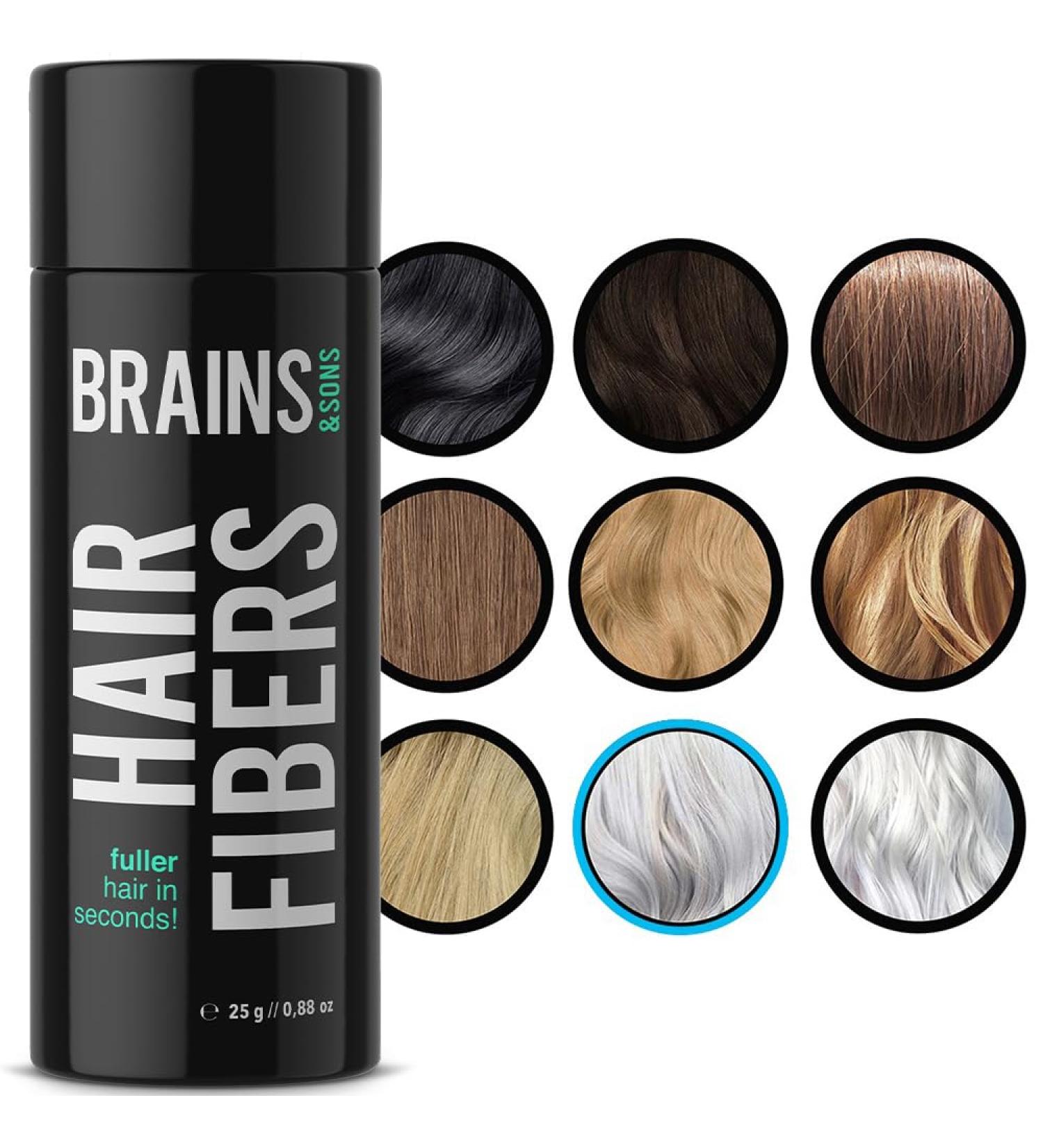 Brains & Son Hair Fiber - Premium Hair Thickener for Receding Hairlines, Balding & Thinning Hair - Undetectable Keratin Fibers - 25g (GREY) - Buy Online on GoSupps.com