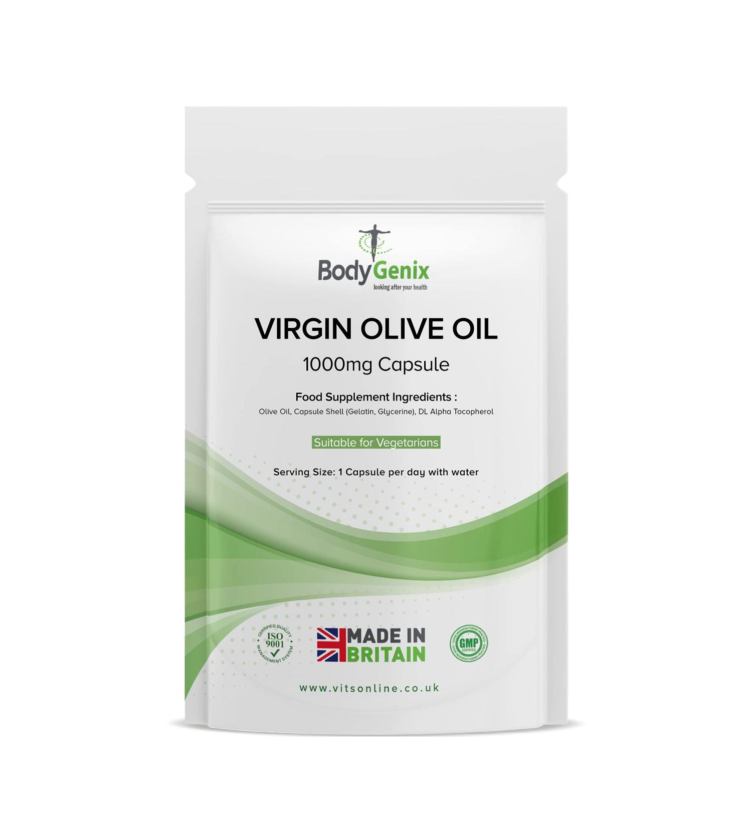 Bodygenix UK Made 1000mg Virgin Olive Oil Capsules - Omega-3-6 for Heart Health (30 Capsules) - Buy Online on GoSupps.com