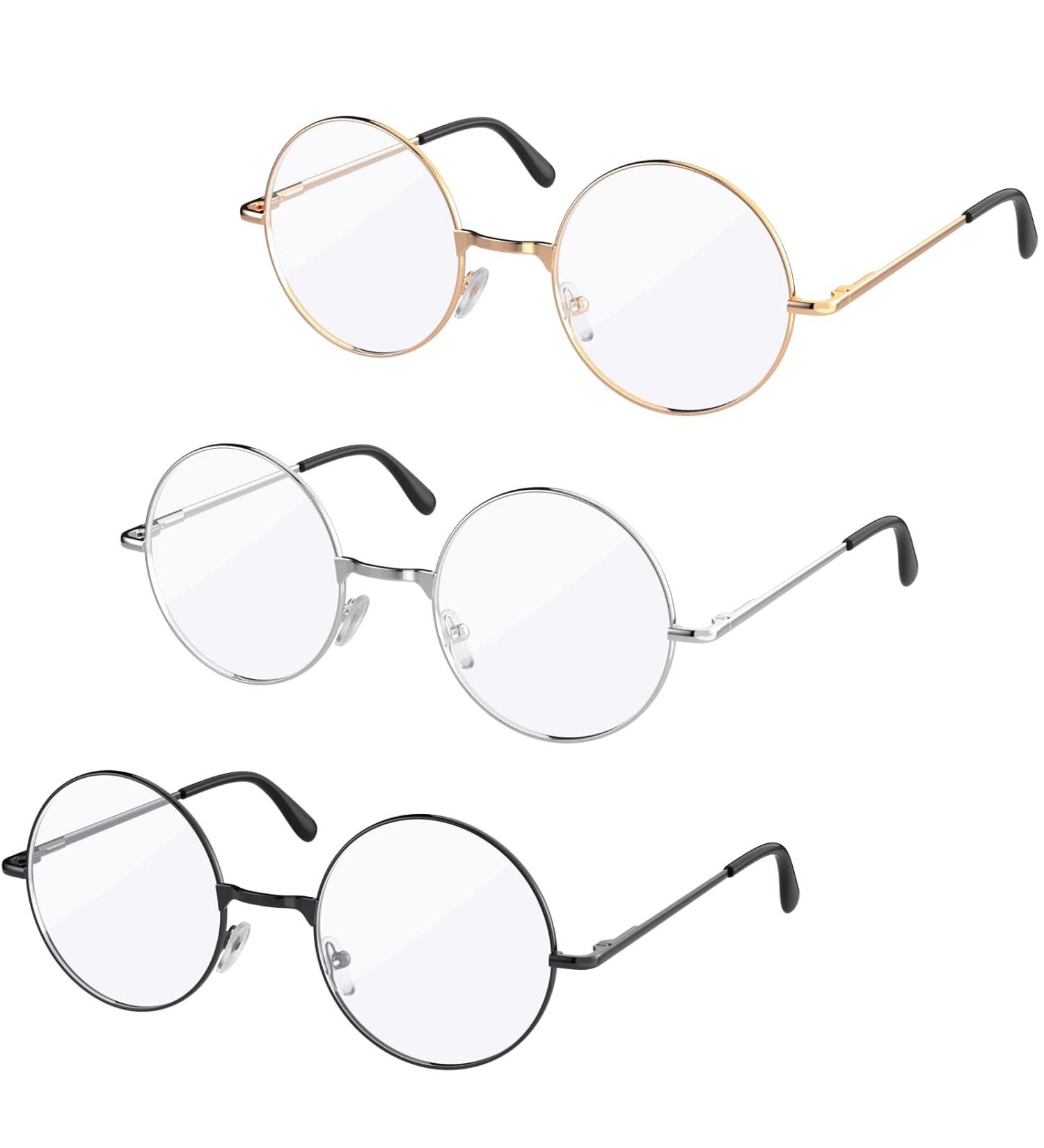 Shop 3-Piece Retro Round Glasses | Unisex Vintage Metal Frame & Clear Lenses - Perfect for Decoration! - Buy Online on GoSupps.com