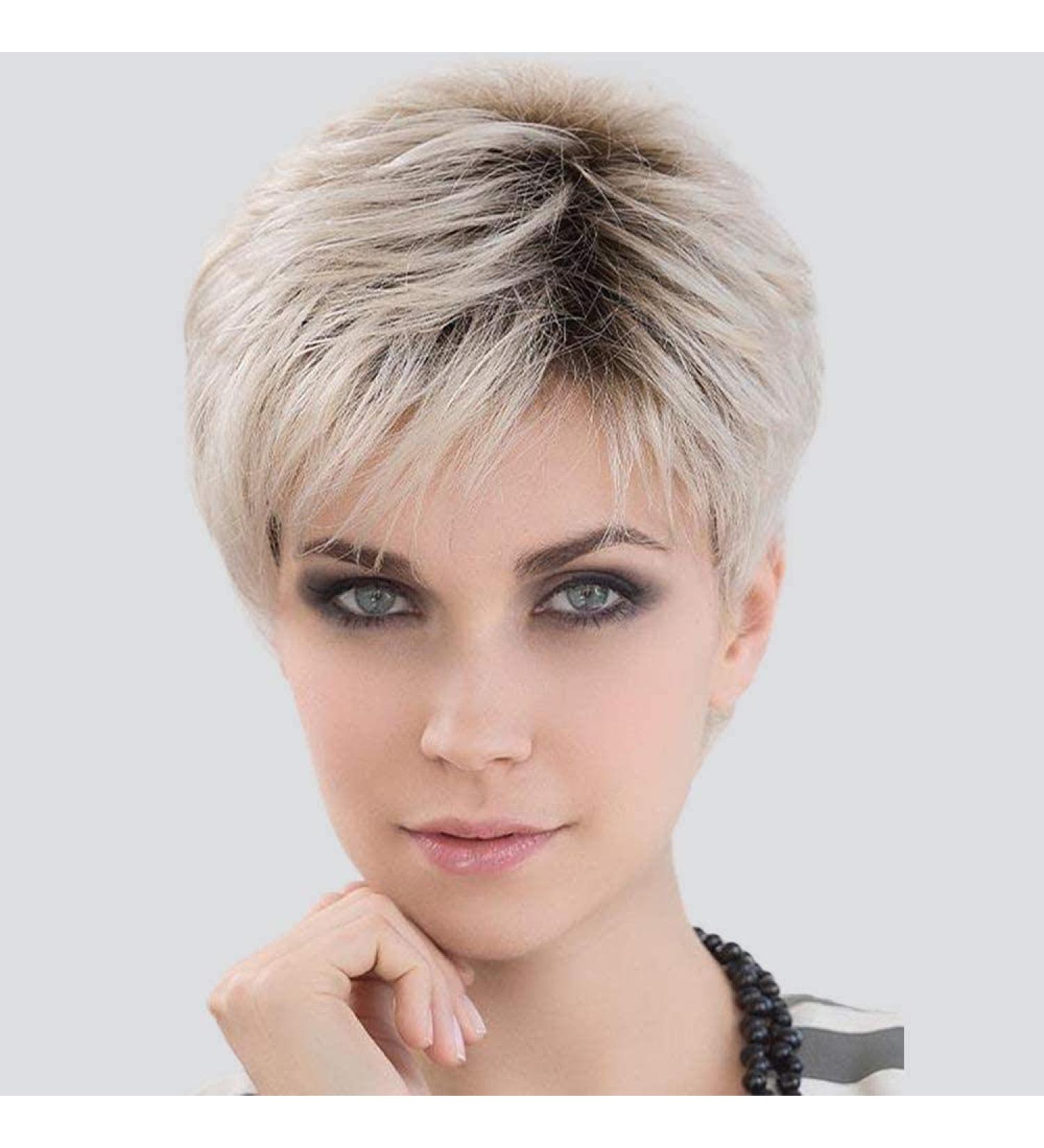 Avia Female Short Synthetic Wig - Smooth Blonde with Black Roots - Stylish Straight Hair Wig for Women - Buy Online on GoSupps.com