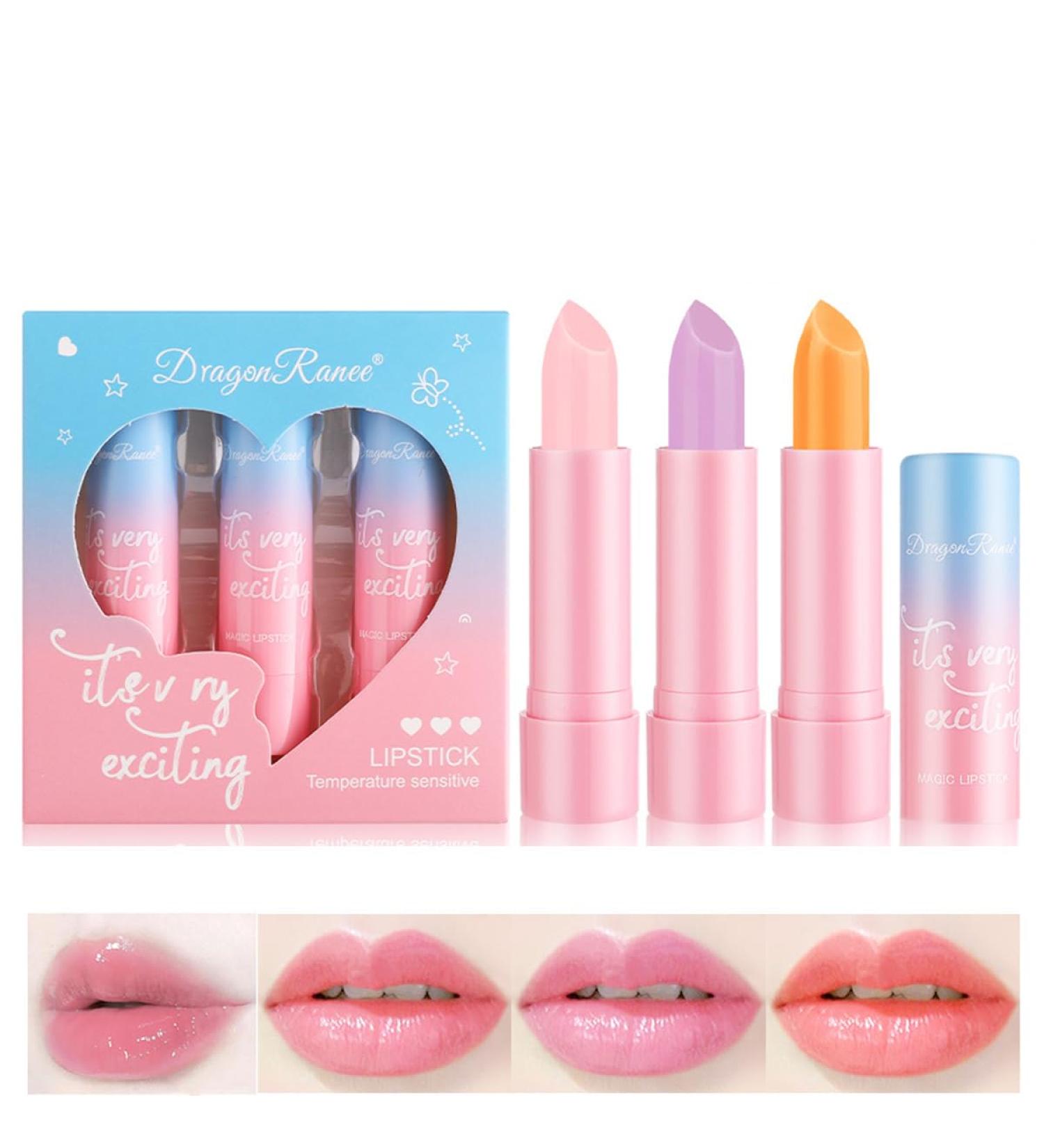 Baorder 3Pcs Crystal Jelly Lip Balm Set Color Changing Lipstick Long Lasting Moisturizing Nourishing Tinted Lip Gloss Magic Temperature Color Changing Peach/Rape/Carrot Lipstick - Buy Online on GoSupps.com