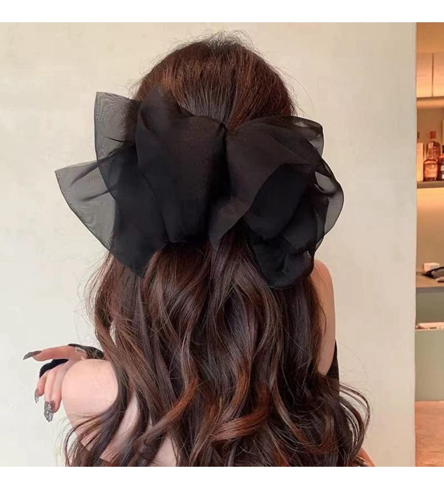 SHTGOI Women's Hair Bows Clip Chiffon Tulle Bows Hair Clips Bow Hair Clip Plain Hair Pins Vintage Elegant French Barrettes Hair Styling Accessories Black - Buy Online on GoSupps.com