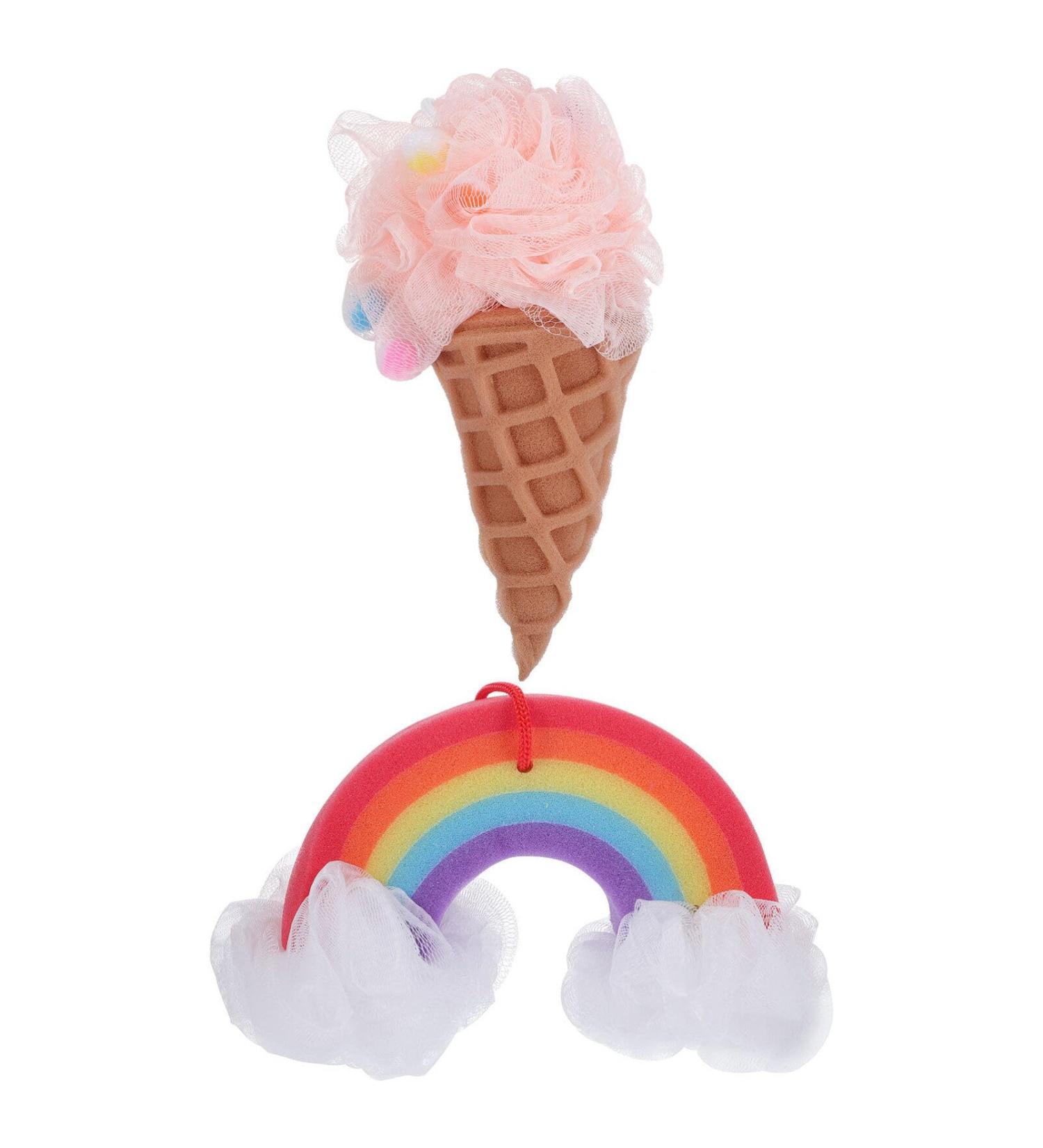 POPETPOP Rainbow Bath Balls - Exfoliating Ice Cream Shower Loofah & Sponge for Kids - 2pcs Body Scrubber for Baby Bath Spa - Buy Online on GoSupps.com