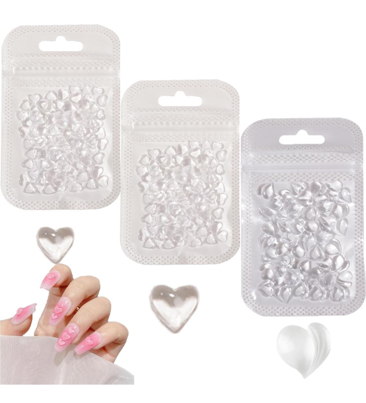 250 PCS 3D Heart Nail Art Charms Flatback Heart Nail Rhinestones Clear Acrylic Heart Nail Gems for Women Girls Nail Art Design DIY Craft Manicure Accessories - Buy Online on GoSupps.com