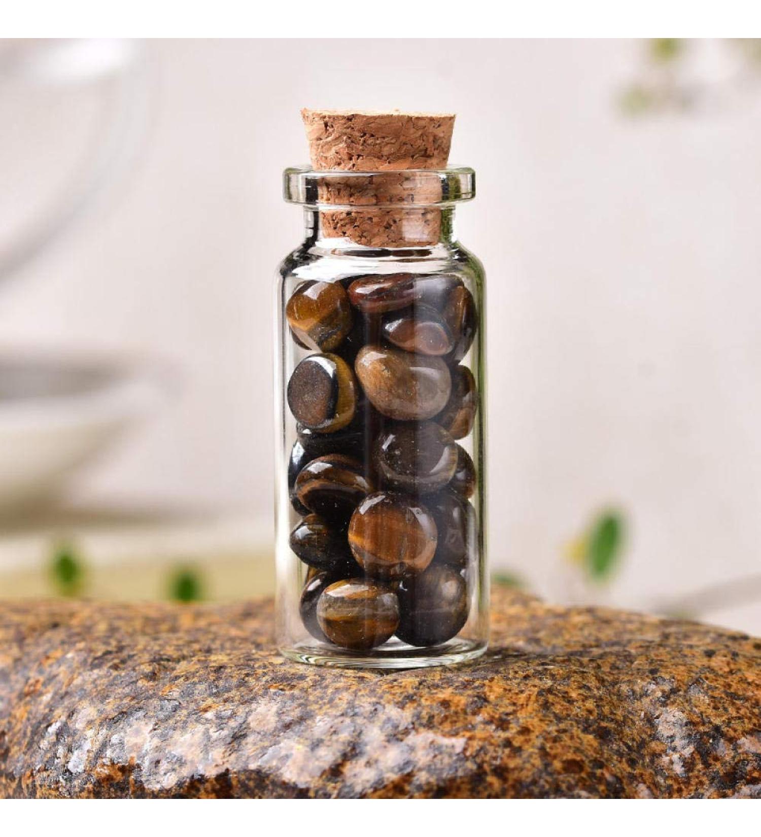 1PC Natural Crystal Glass Drift Bottle - Polished Tiger Eye Stones Home Decor & Unique Birthday Gift - 40x22mm - Buy Online on GoSupps.com