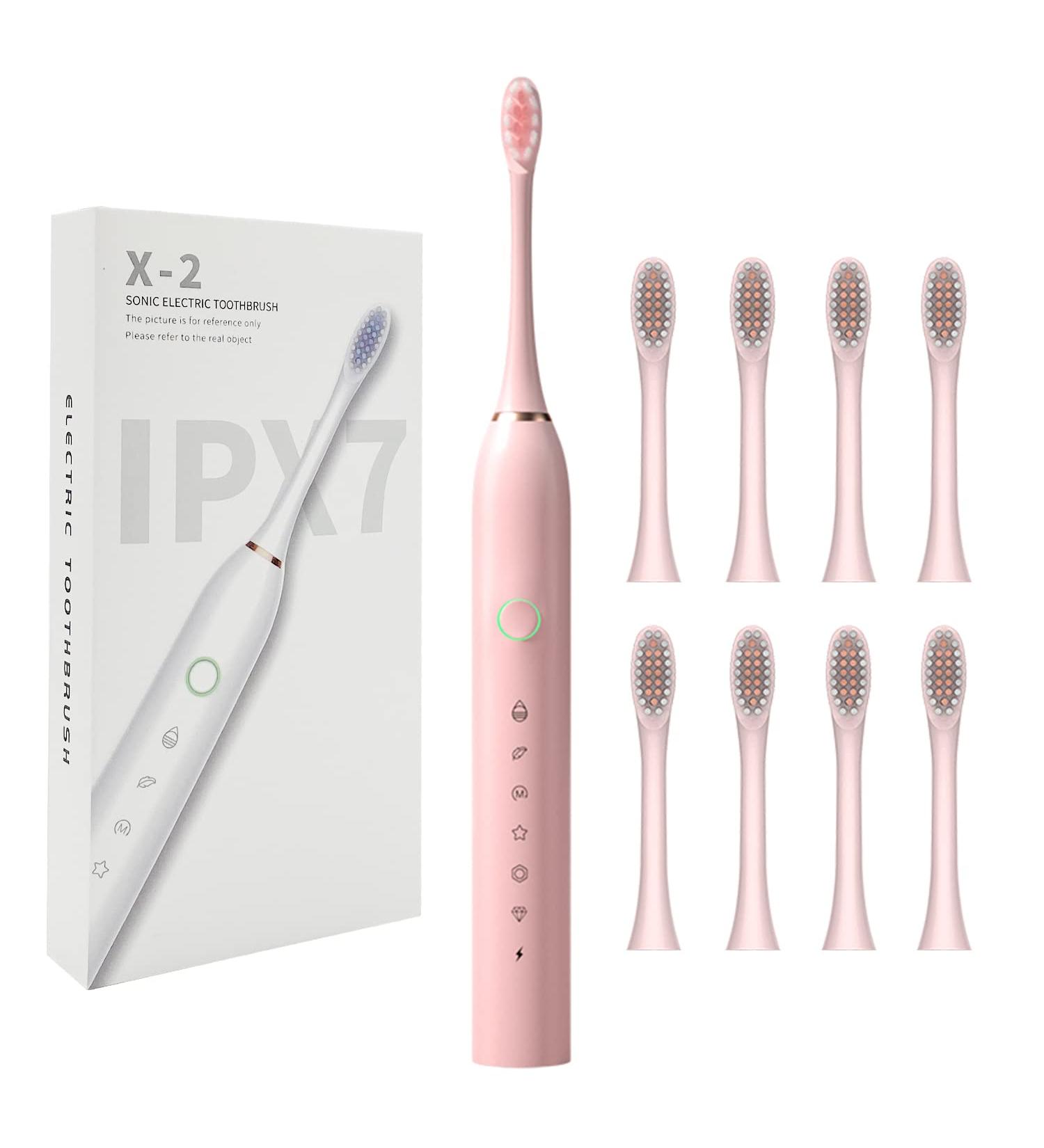 HAXAYOLO Rechargeable Electric Toothbrush | Waterproof Whitening Brush with 8 Heads, 6 Modes, Smart Timer | Pink - Buy Online on GoSupps.com