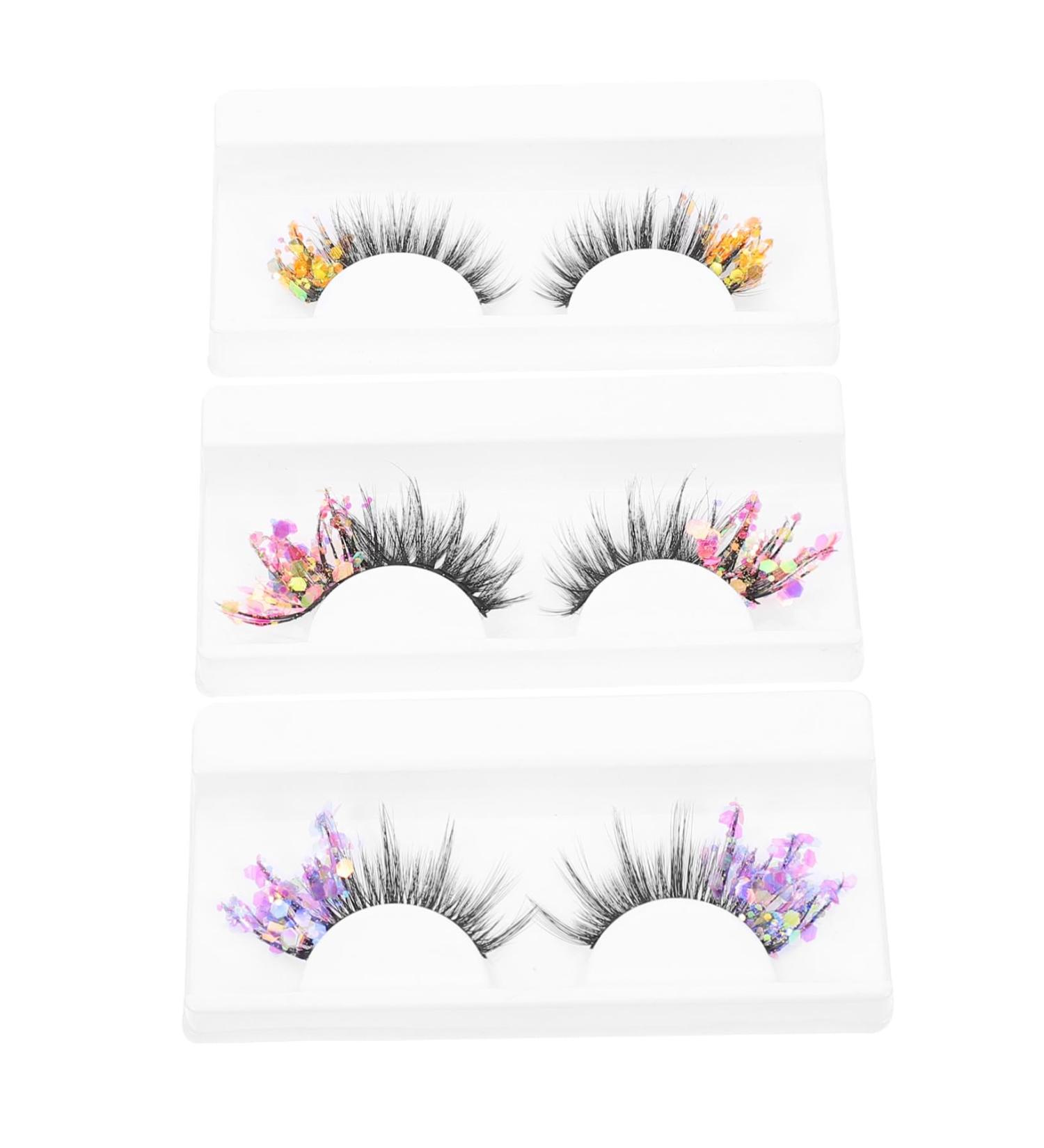 POPETPOP 3 Pairs Fluorescent False Eyelashes Lashes Glitter Lash Extensions Fake Eyelashes with Glitter Dramatic Fluffy False Eyelashes False Lash Make up High-grade Fiber 3d Decorate - Buy Online on GoSupps.com