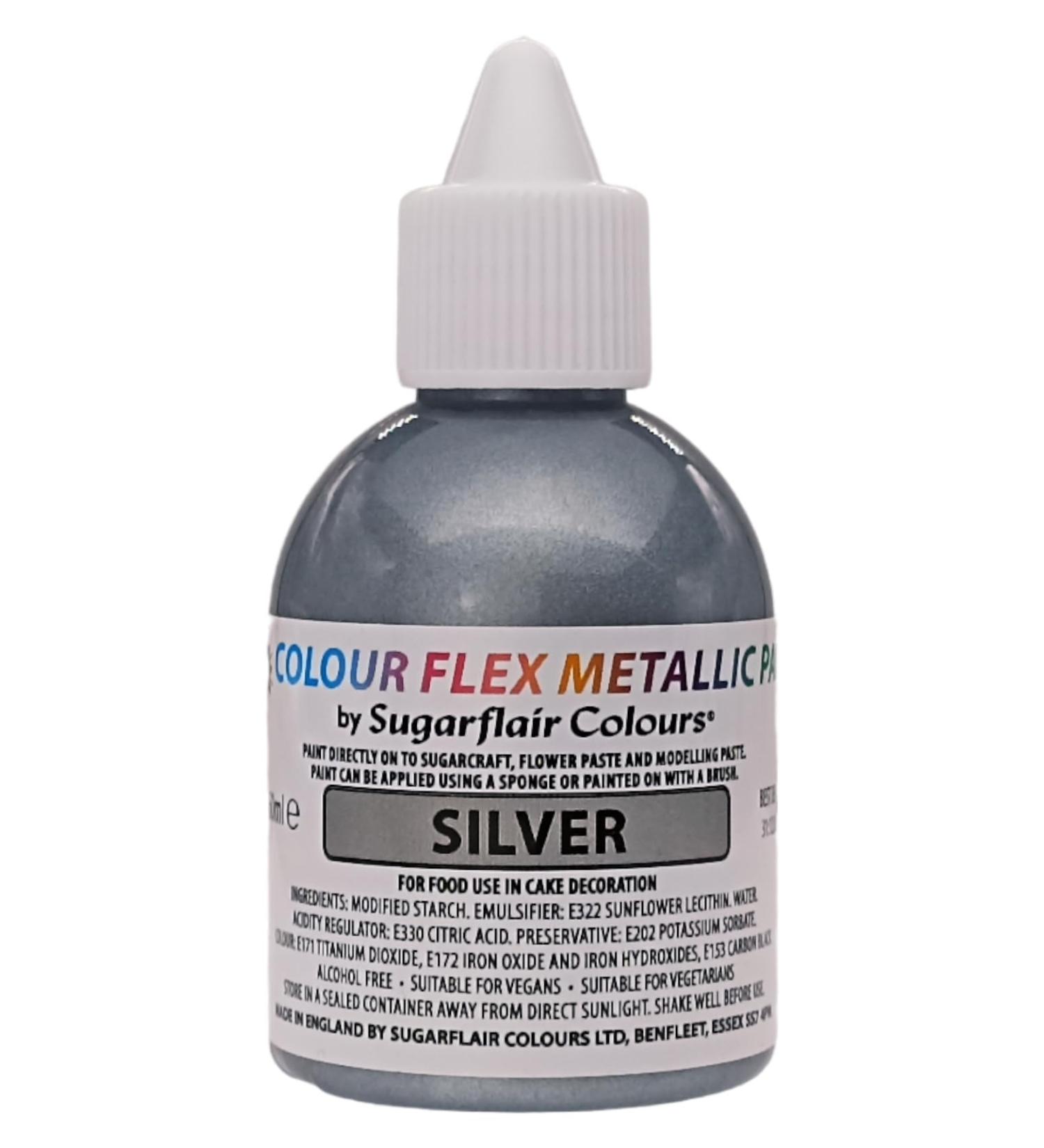Colour Flex Silver Edible Paint - Metallic Silver Edible Paint for Cake Decorating - Ready To Use Suitable For Sugar Paste Marzipan Modelling Pastes and more - 60ml