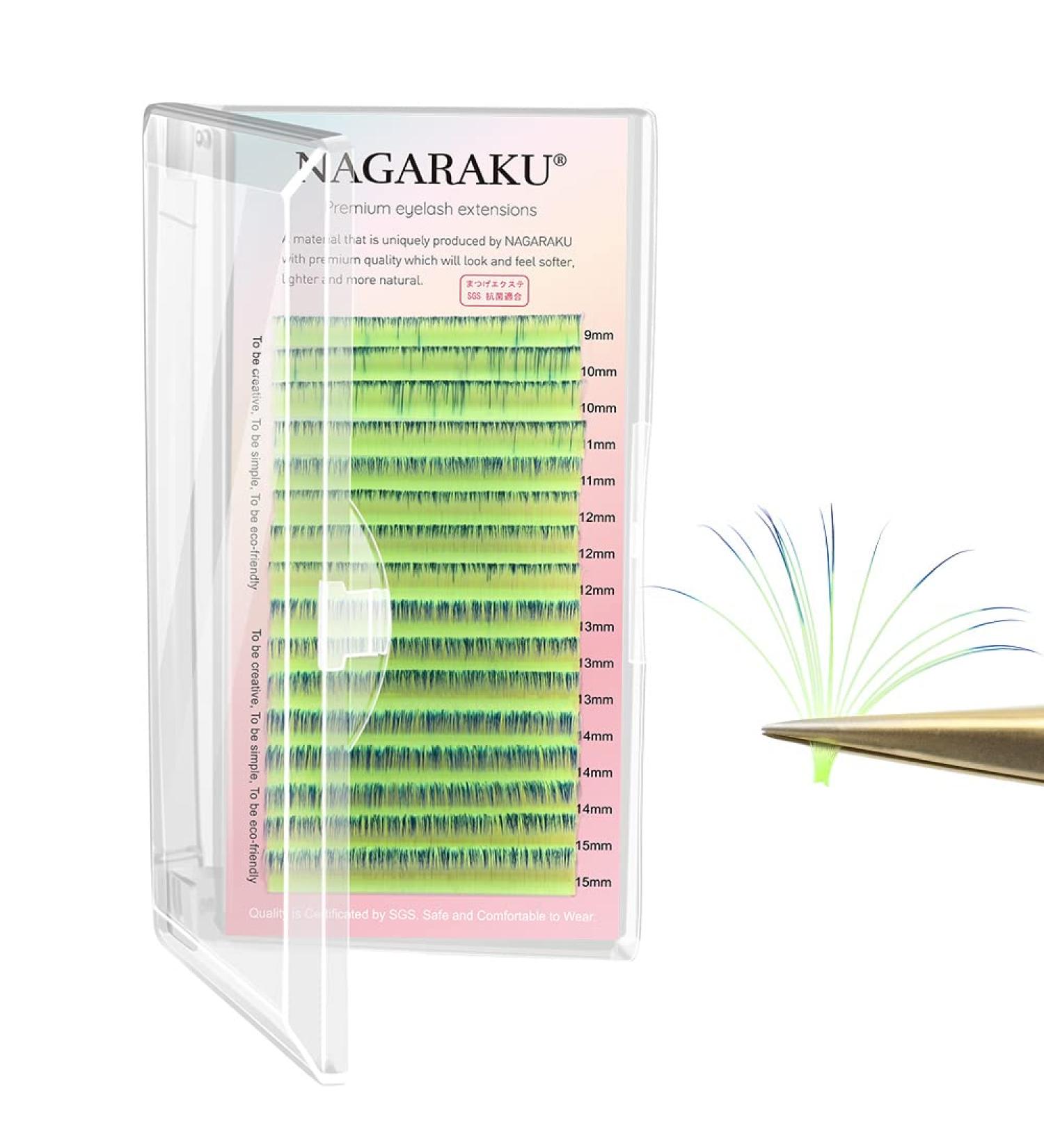 Shop Nagaraku Gradient Colored Volume Eyelash Extensions - 16 Rows 0.07 D Curl Ombre Green & Blue 9-15mm Premade Supplies - Buy Online on GoSupps.com