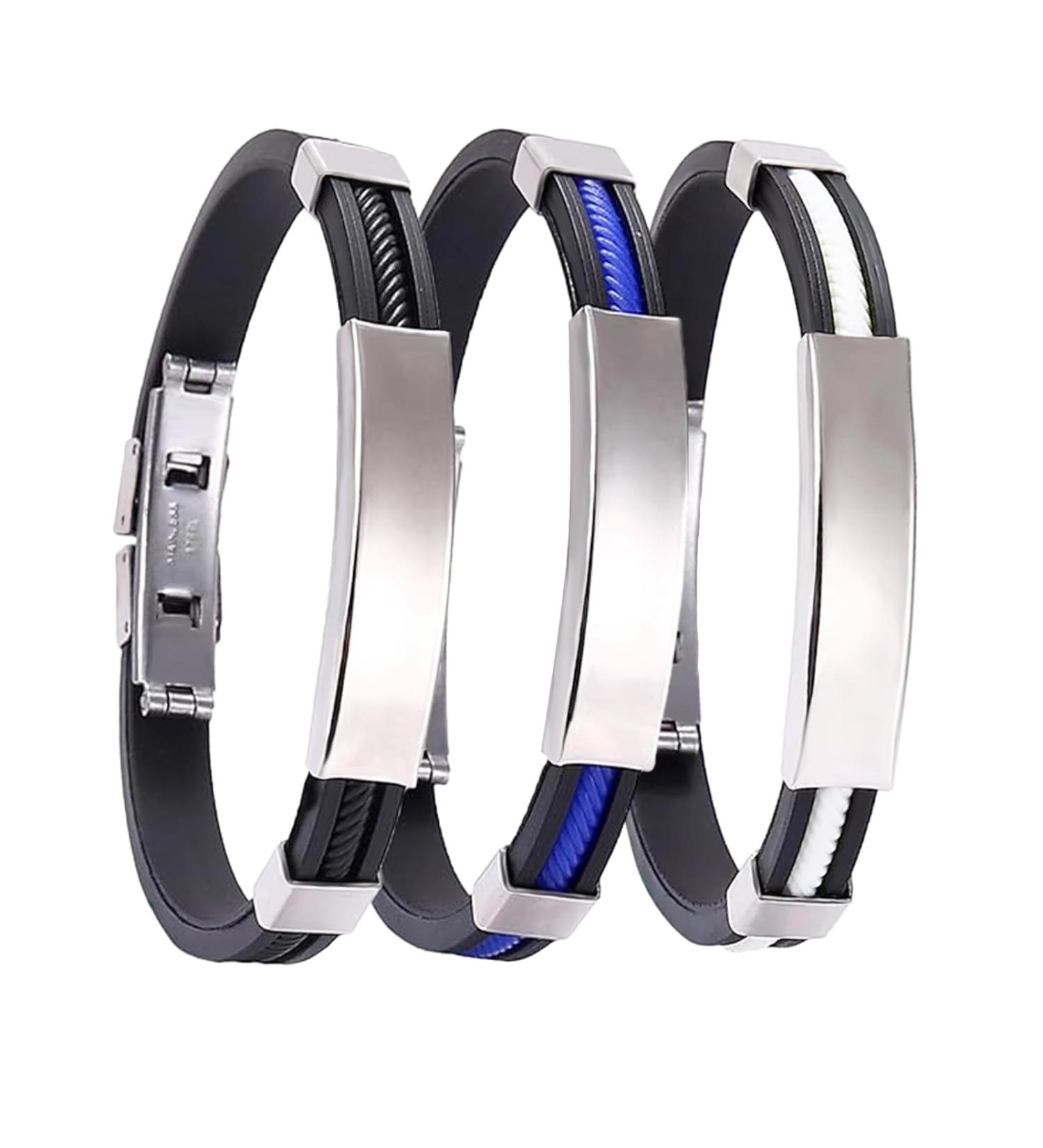 3 Pcs Ion Therapeutic Titanium Wristband Set Adjustable Therapeutic Lympunclog Titanium Wristband Pro Therapy Bracelet for Men Lover Valentines Day(Black White Blue) - Buy Online on GoSupps.com