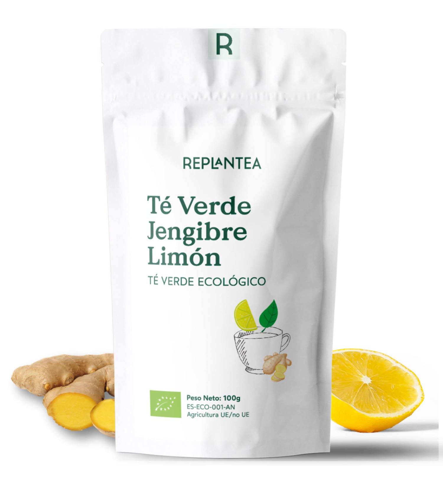 100% Organic Green Tea with Ginger and Lemon 100g (50 cups) | REPLANTTEA Organic Detox Tea | Energizing Antioxidant and Digestive - Buy Online on GoSupps.com