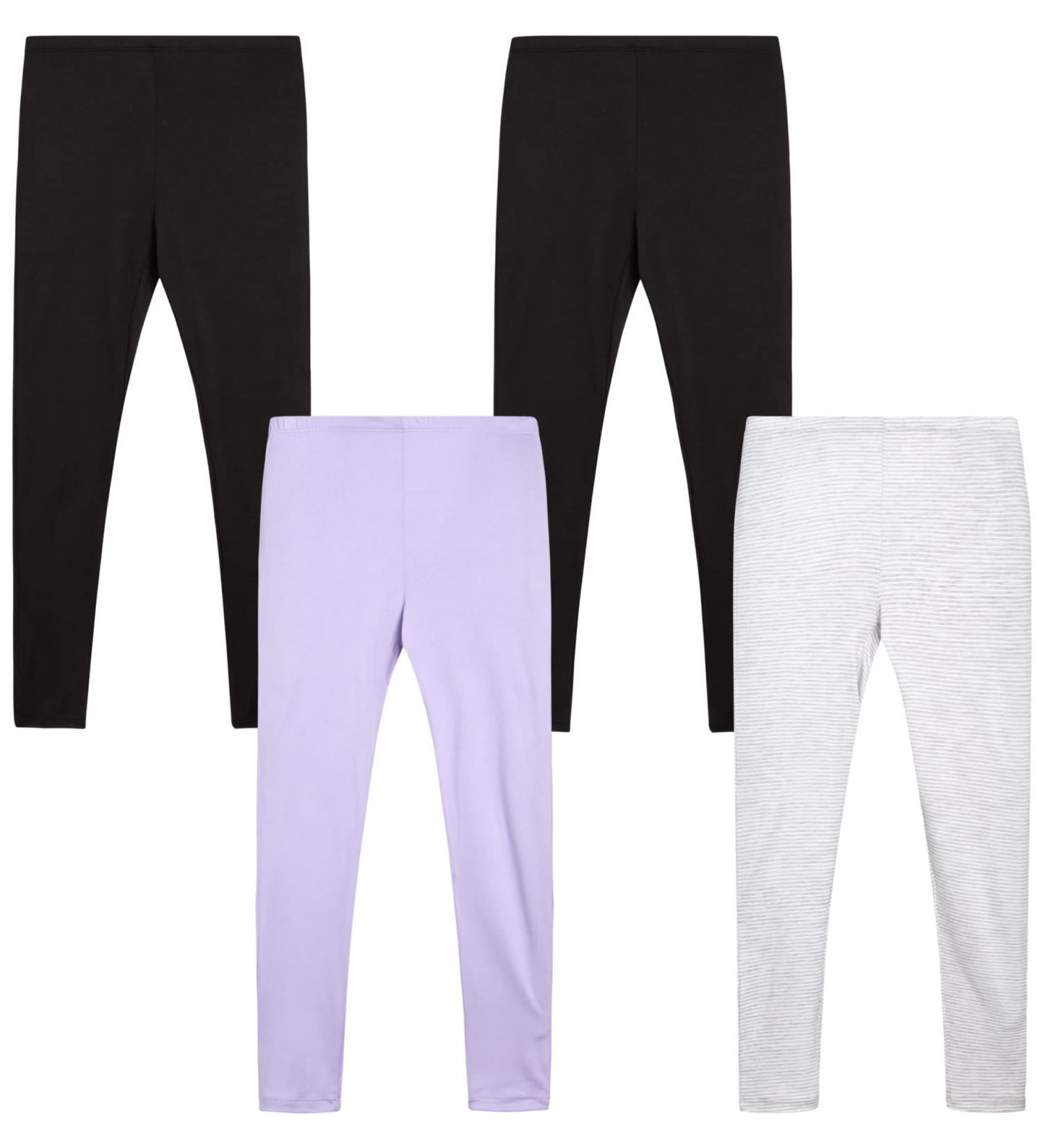 Girls Leggings 4 Pack Super Soft Yoga Dance Lounge Pants (Size 8-14) Black/Grey Stripe/Lavender - 8-10 - Buy Online on GoSupps.com
