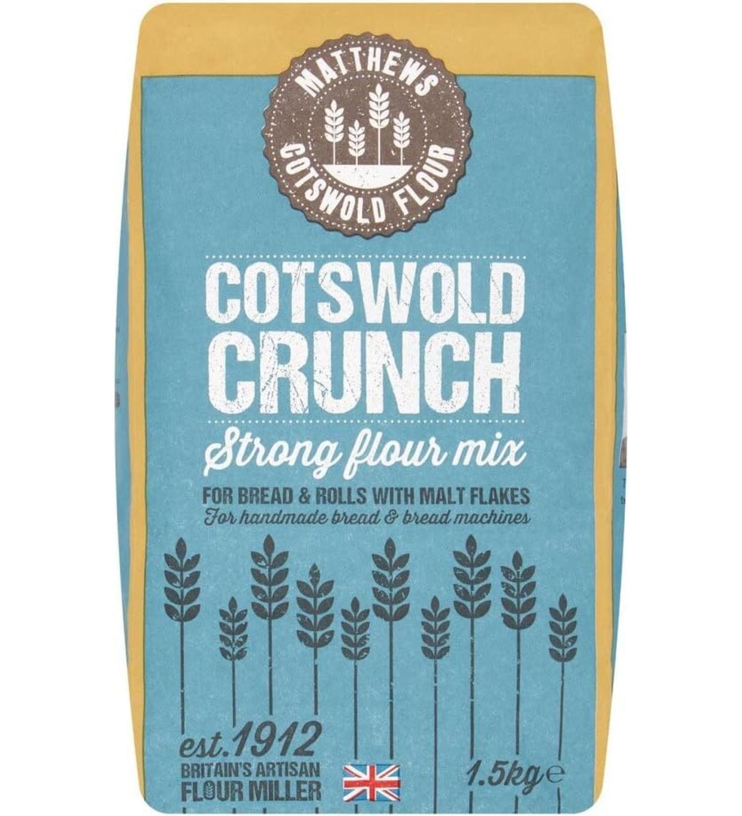 Matthews Cotswold Strong Crunch Flour (1.5KgX4) Strong flour mix for Bread & Rolls with Malt Flakes 1.50 kg (Pack of 4) - Buy Online on GoSupps.com
