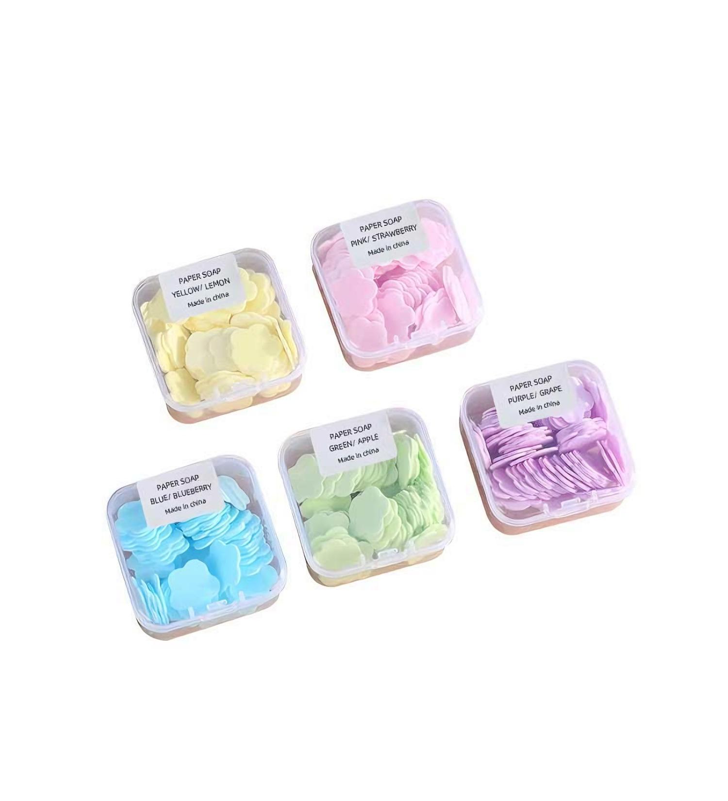 450 Pcs Portable Paper Soap Sheets Multi-Color Fruit Scented Collection 450 Single-Use Tablets Pink Strawberry Yellow Lemon Blue Blueberry Green Apple Purple Grape - Buy Online on GoSupps.com
