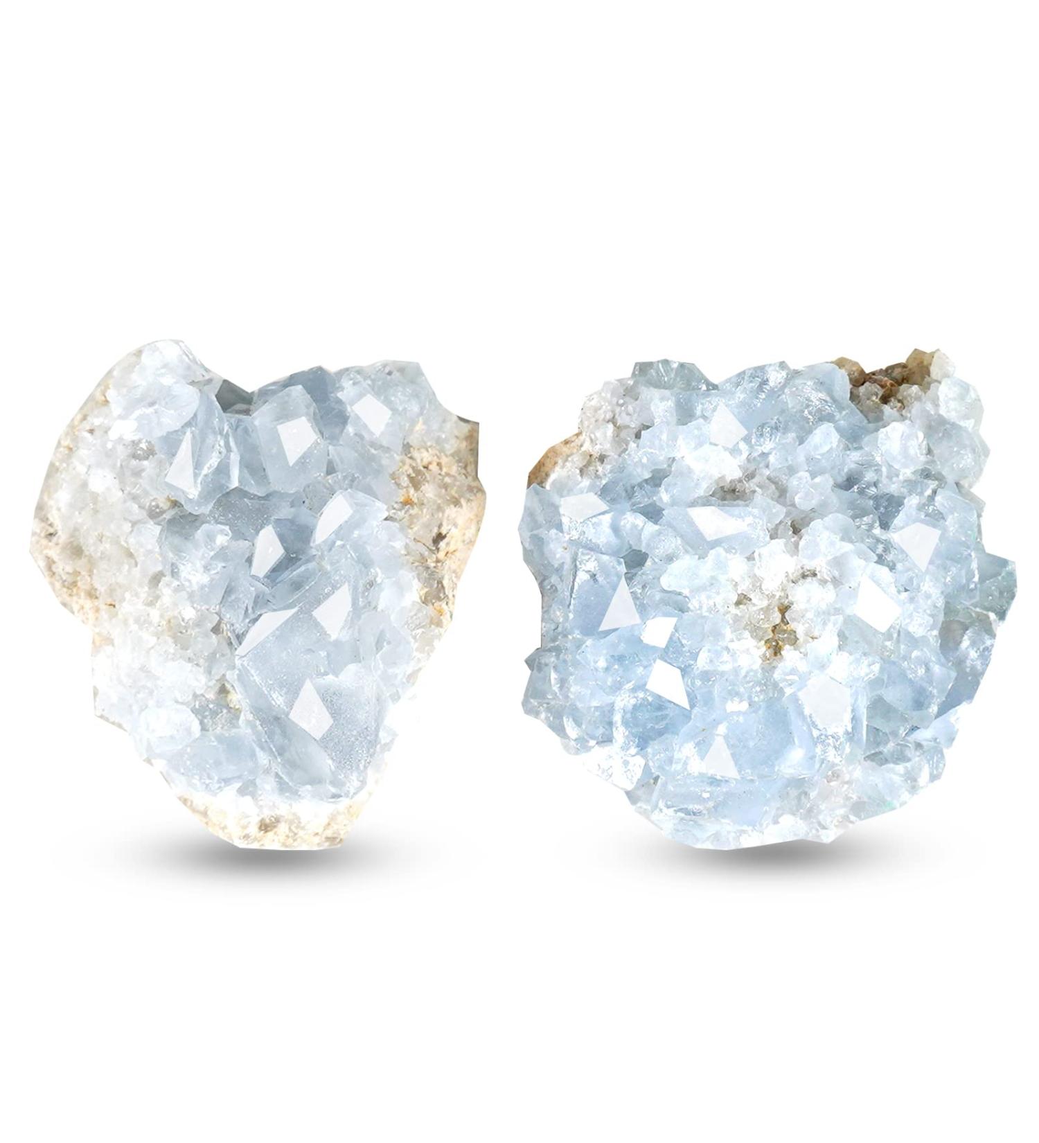 Soulnioi 2pcs Natural Raw Blue Celestite Mineral Irregular Healing Crystal Cluster for Meditation Therapy Home Room Decoration - Buy Online on GoSupps.com