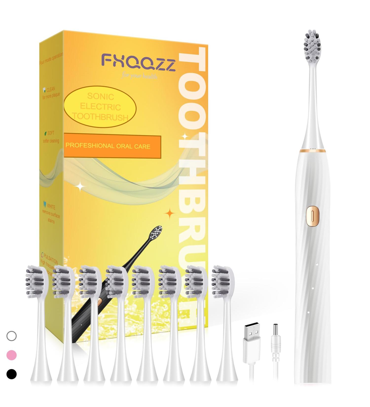 Sonic Electric Toothbrush for Adults - 8 Brush Heads 4 Modes Smart Timer IPX8 Fast Charge - Perfect Christmas Gift (White - Buy Online on GoSupps.com