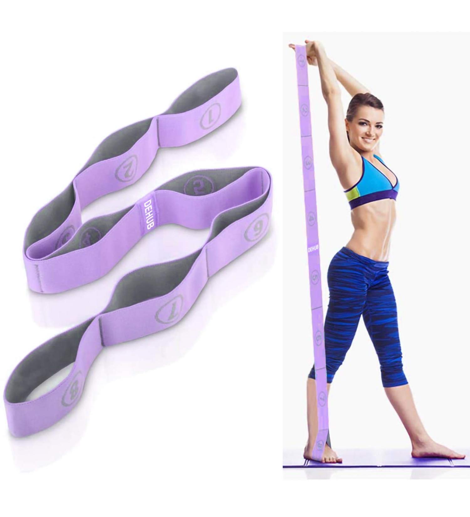 DEHUB Elastic Yoga Stretching Strap - Multi-Loop for Physical Therapy, Pilates, Yoga, Dance & Gymnastics - Purple - Buy Online on GoSupps.com