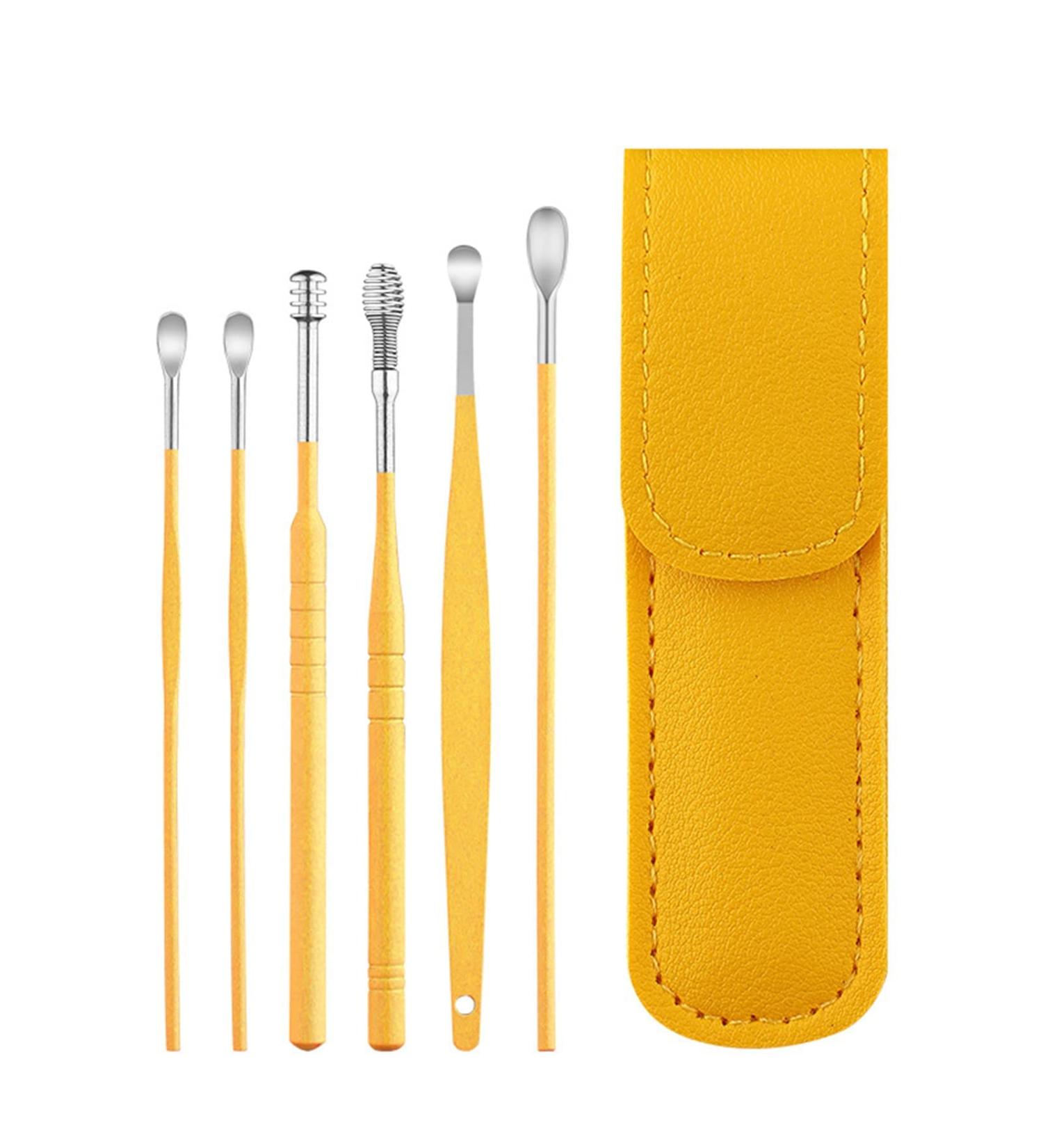 2023 Professional Ear Cleaning Master: 6-Piece Stainless Steel Earwax Cleaning Tool Set in PU Leather Case (Yellow) - Buy Online on GoSupps.com