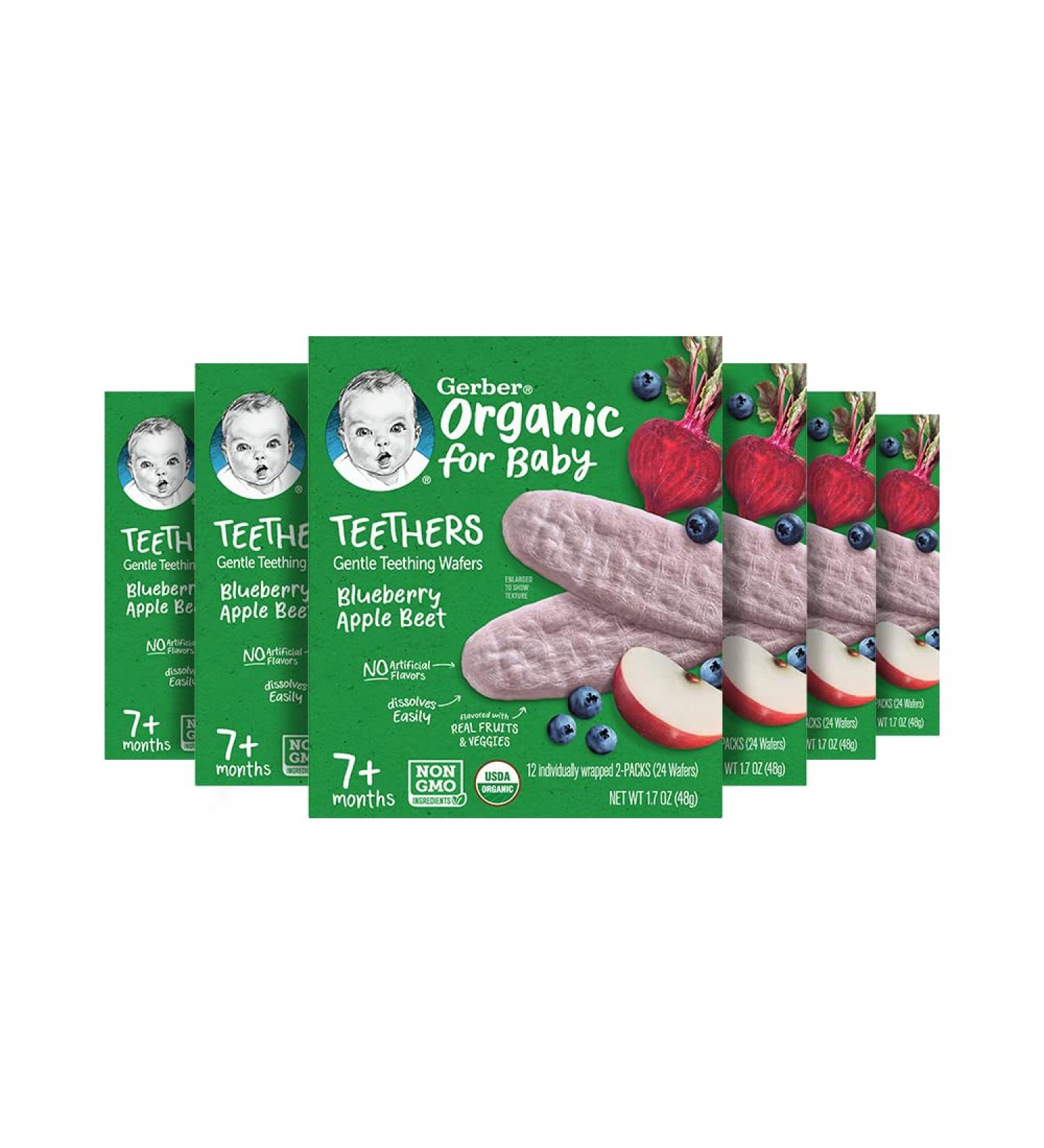 Gerber Organic Teething Wafers, Blueberry Apple Beet Flavor, 12 Count Box (Pack of 6) - 10.2 Ounces - Buy Online on GoSupps.com
