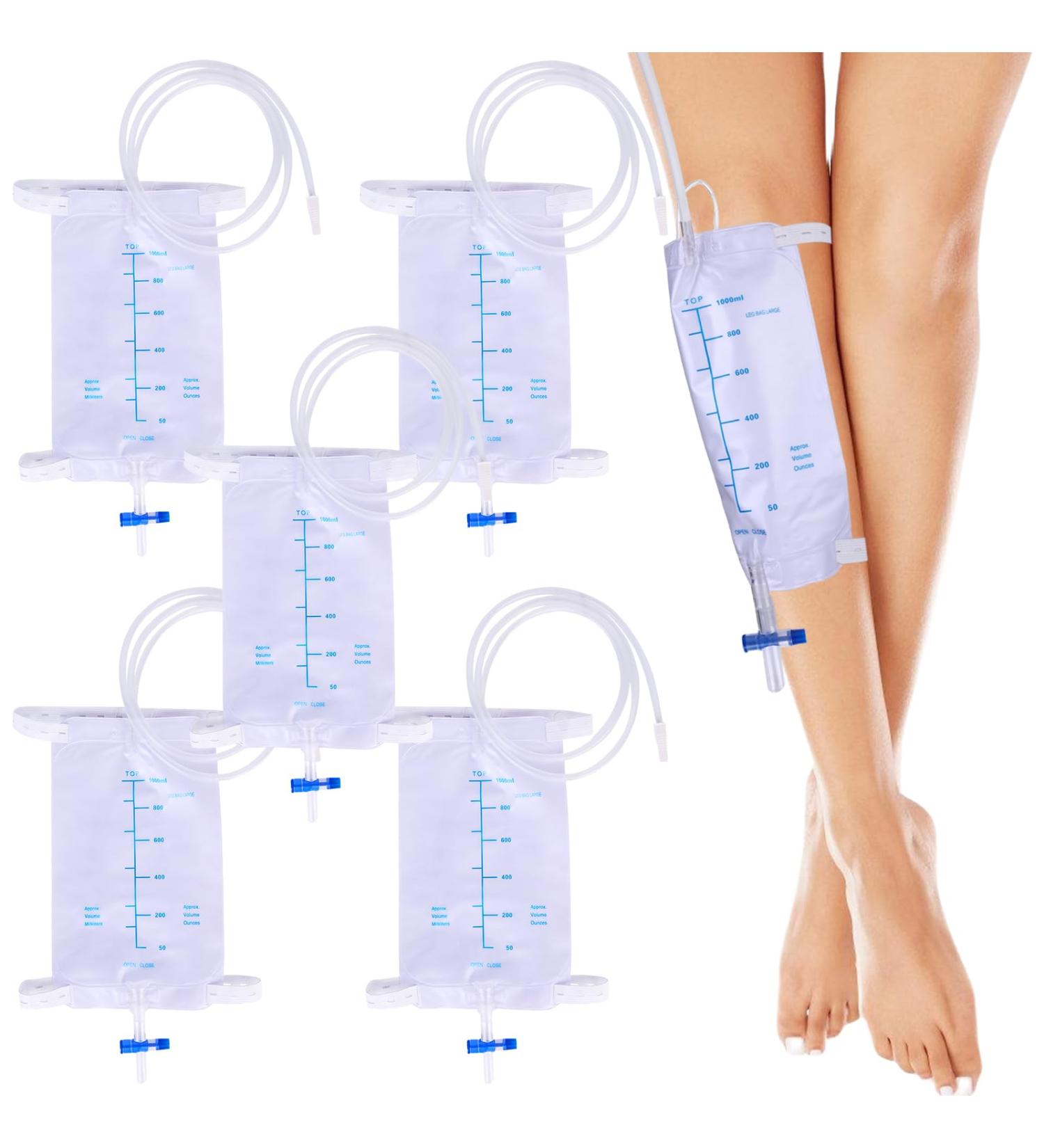 5-Pack 1000ml Urine Pouches | Leg Bag Urine Drainage Bags with Straps Valve & T Drain | International Shipping - Buy Online on GoSupps.com