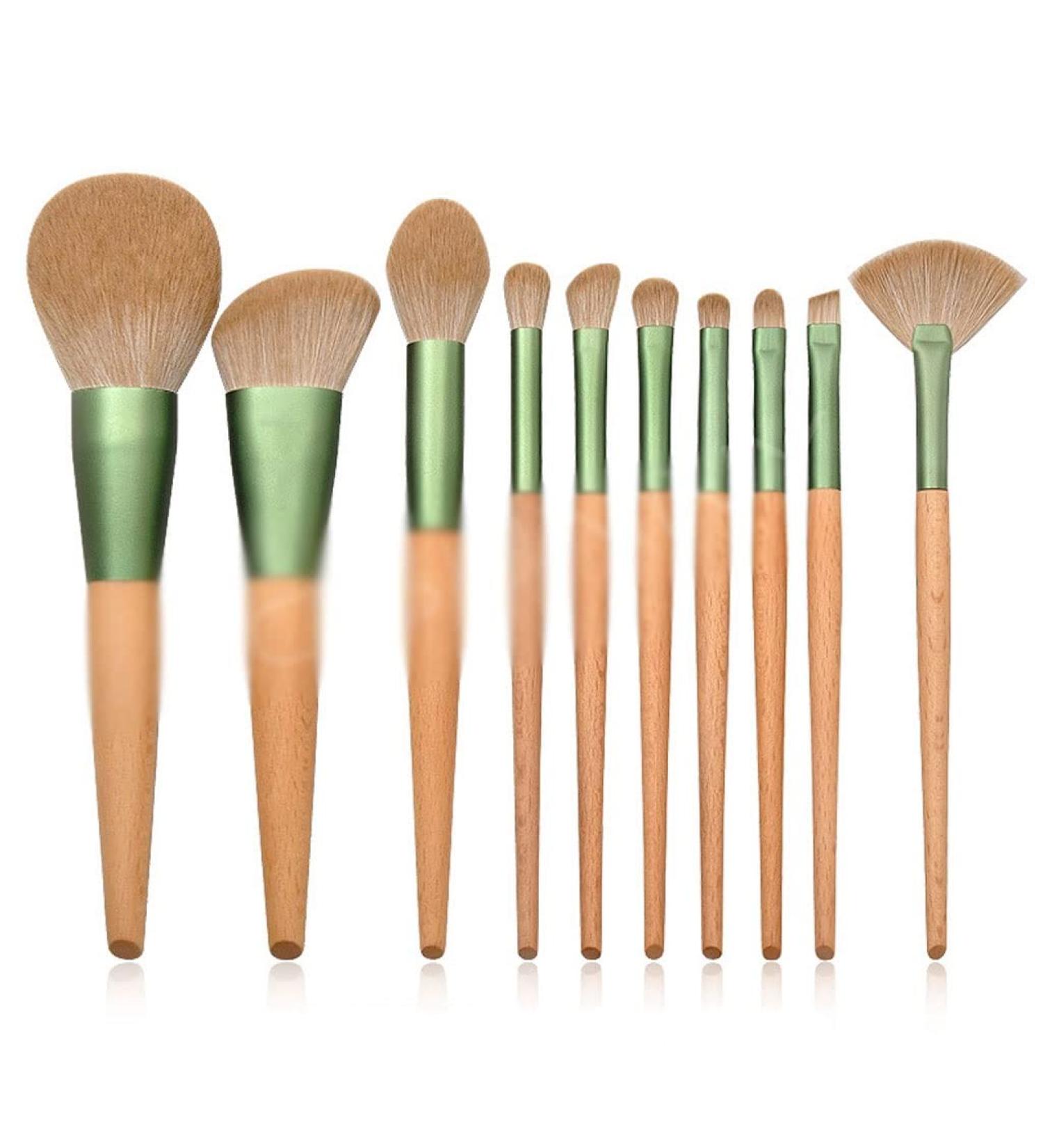 10-Piece Wooden Handle Makeup Brush Set - Powder Eye Shadow & Eyebrow Brushes for Flawless Application | International Shipping Available - Buy Online on GoSupps.com