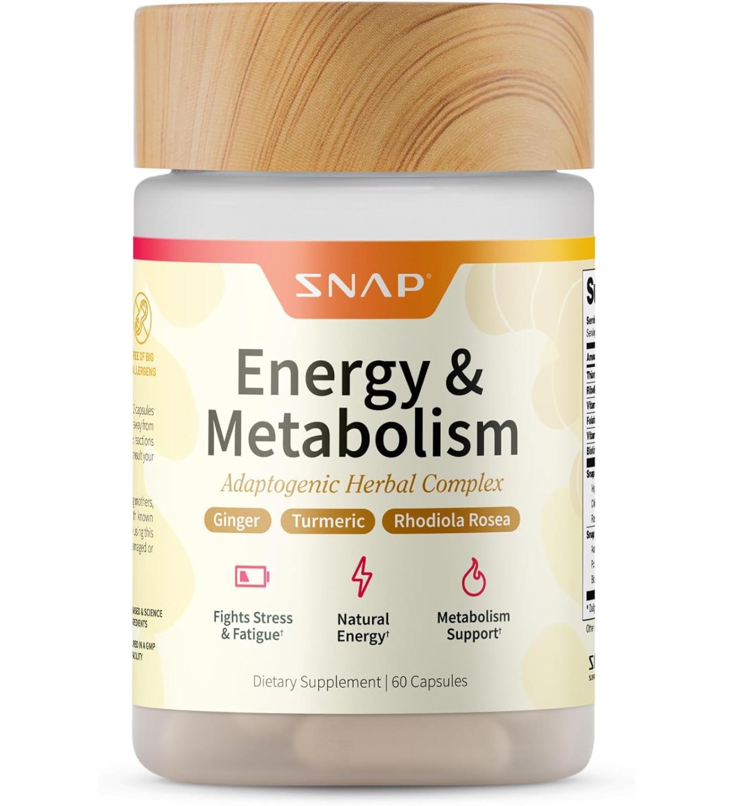 Metabolism & Natural Energy Supplements for Fatigue Relief | Stress & Mood Support | Energy Booster Pills for Women & Men with Ginger, Turmeric, Rhodiola Rosea, Herbs & Vitamins - 60 Capsules - Buy Online on GoSupps.com