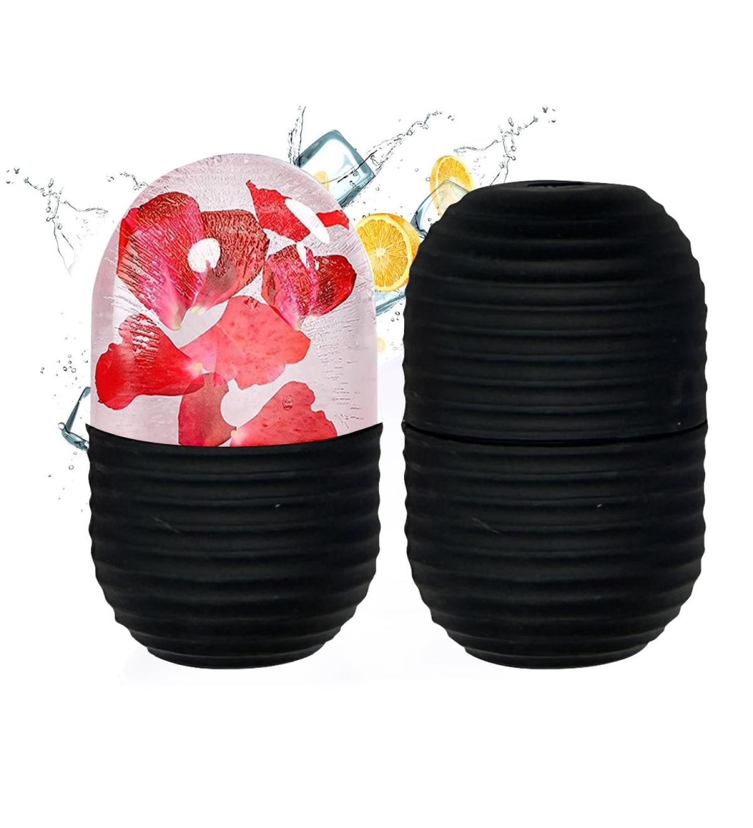 Ice Face Roller Massager Ice Cube Roller for Face Eyes and Neck Naturally Conditioning and Skin Care De-Puff Eye Bags Reduce Migraine Pain Reusable Massage Silicone Ice Mold (Black)