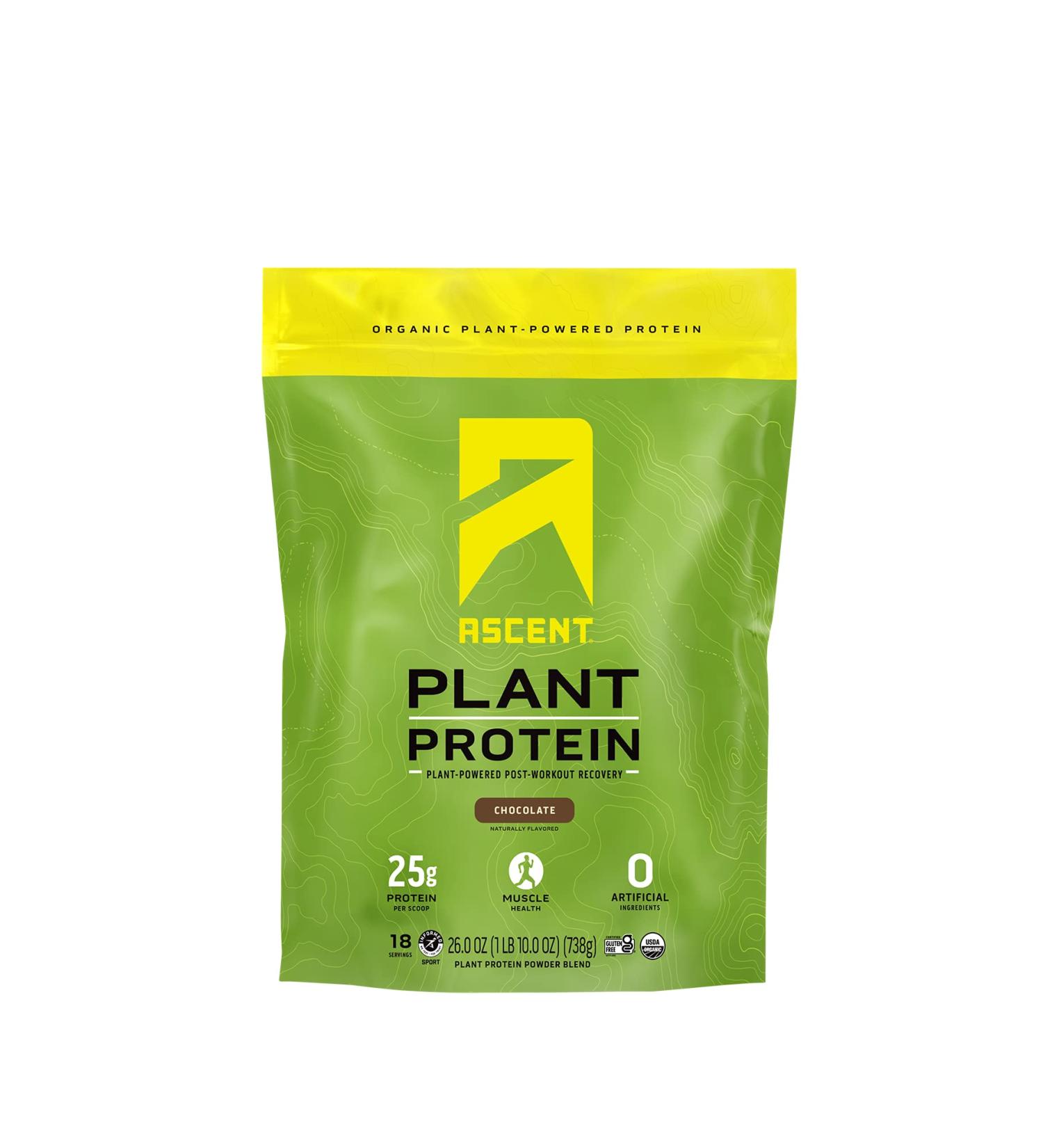 Ascent Organic Plant Based Protein Powder - Dairy Free Vegan, Soy & Gluten Free, No Added Sugar, Chocolate Flavor - 18 Servings, 40 Servings - Buy Online on GoSupps.com