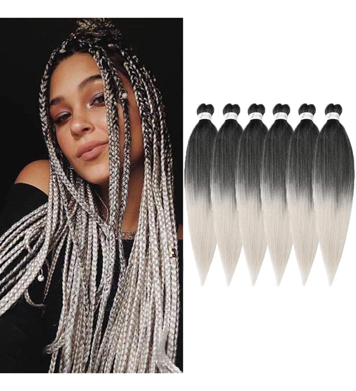 Pre-stretched Braiding Hair 26 inch 6 Packs Professional Kanekalon Synthetic Fiber Crochet EZ Braids Yaki Texture Braiding Hair Extensions (1B/Silver) 26 Inch (Pack of 6) T1B/Silver - Buy Online on GoSupps.com